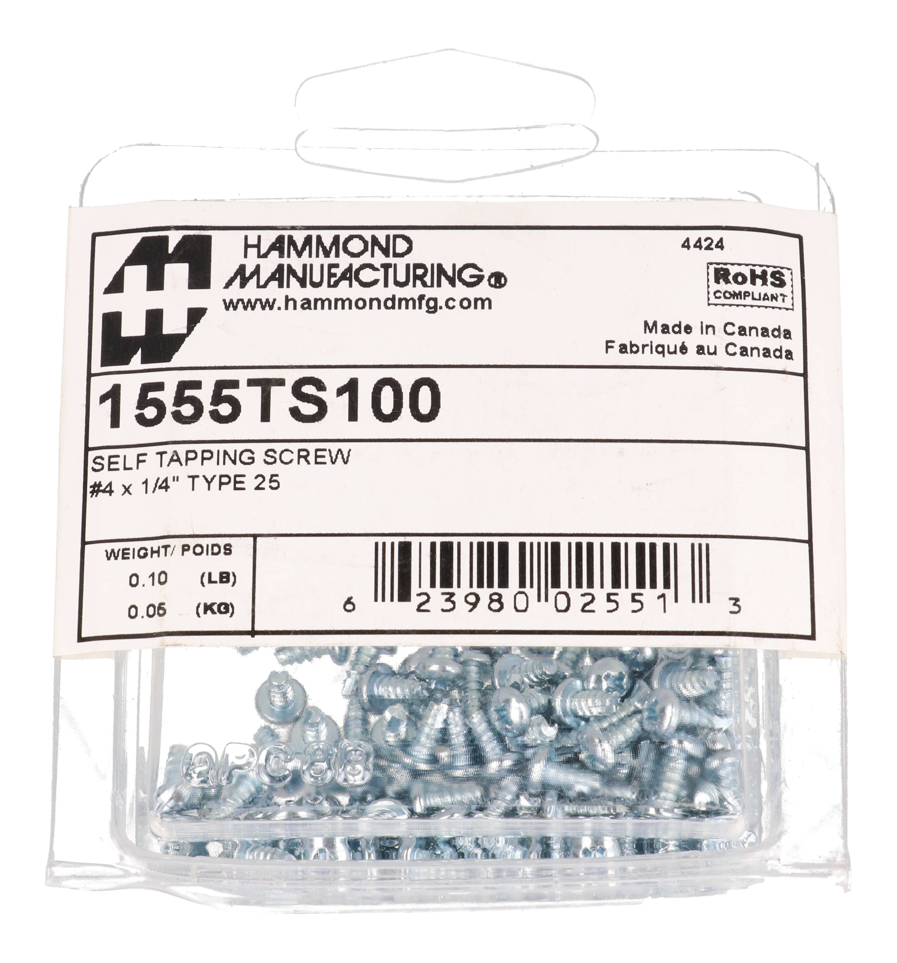1555TS100 100-pack of #4 x 1/4 inch Type 25 pan head Phillips stainless steel panel screws