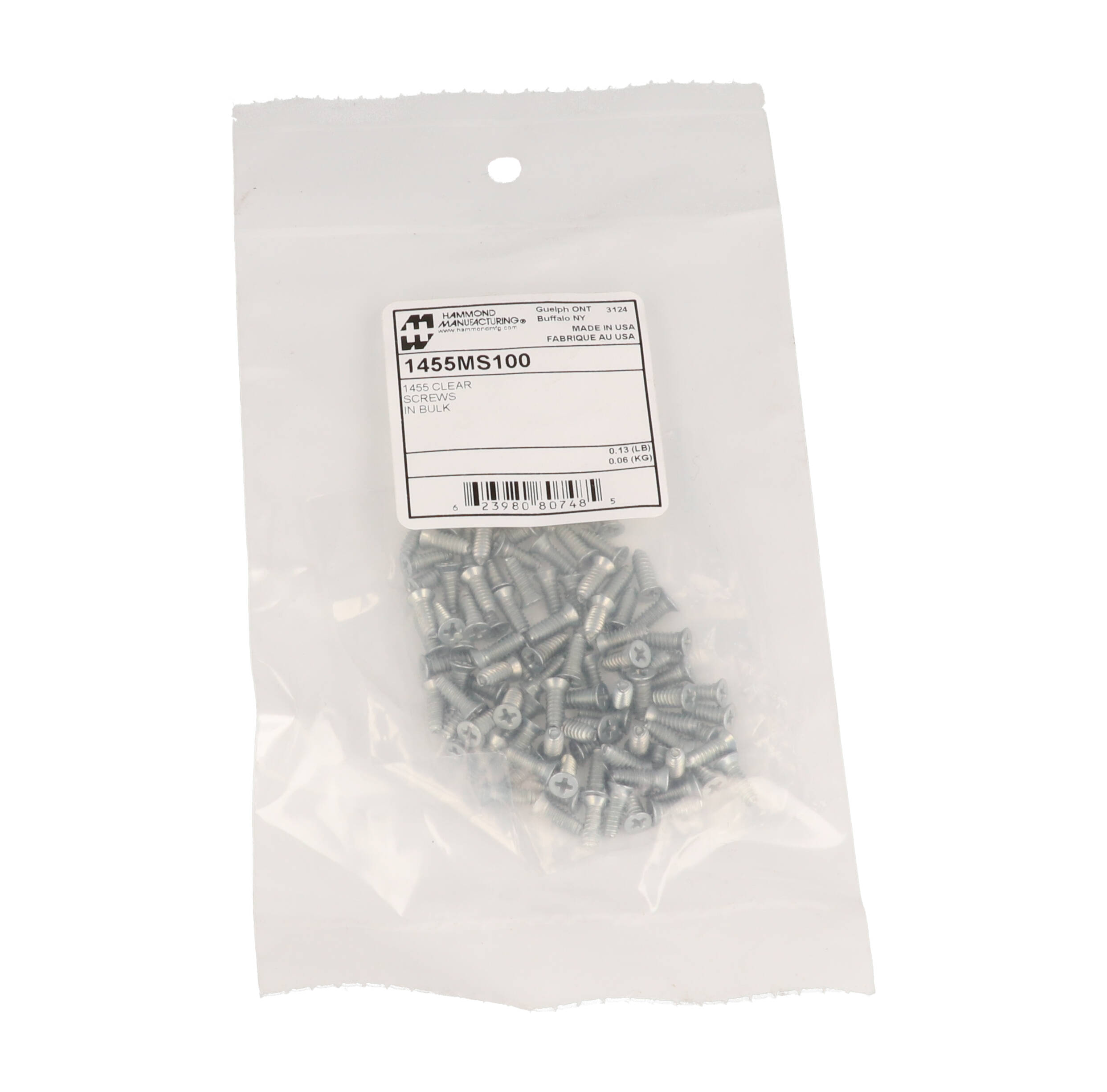 1455MS100 clear zinc plated #6-32 x 3/8 Phillips flat head end panel screws, bag of 100