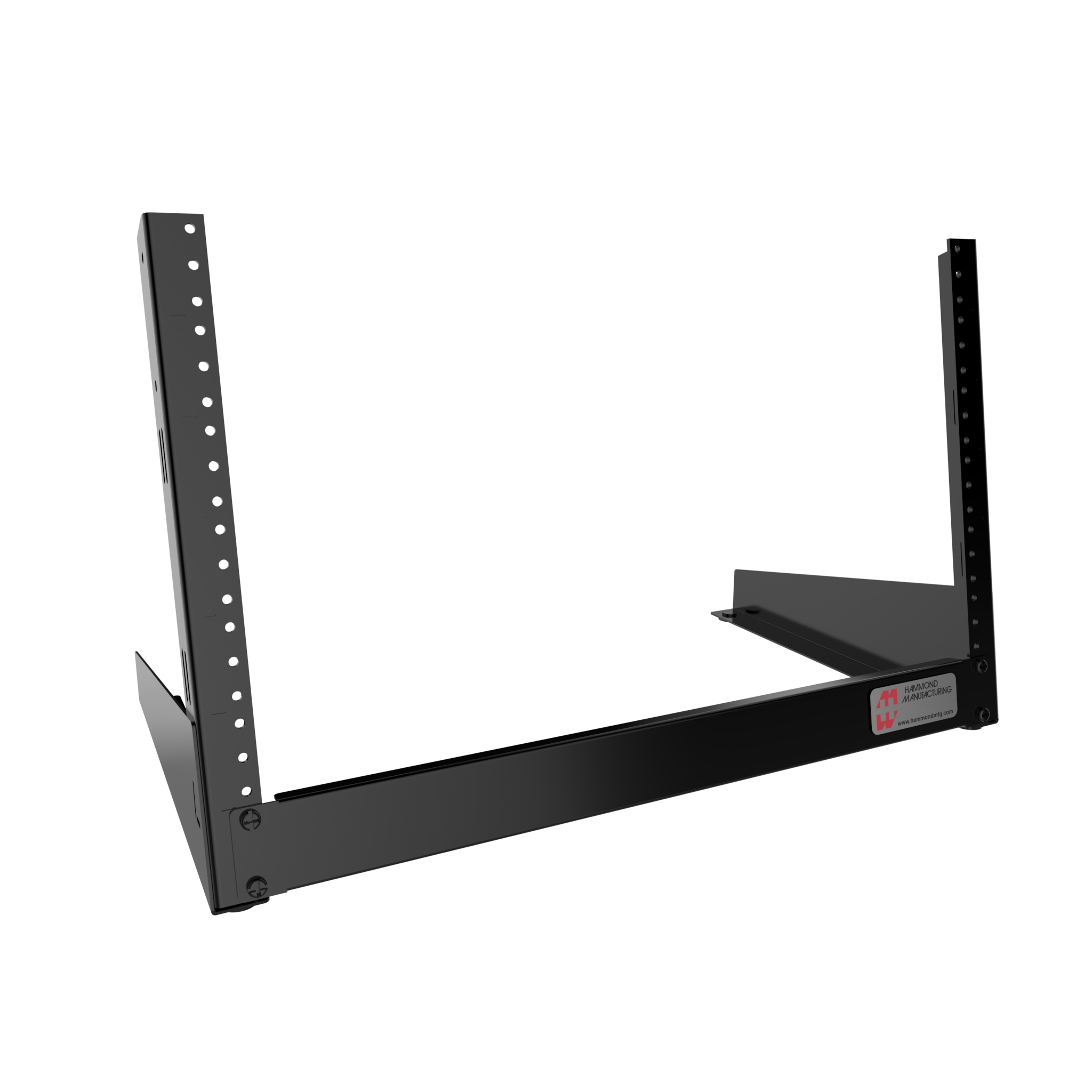 Hammond HDR12UBK 12U desktop 2-post open frame rack in RAL9005 black with 19-inch tapped 10-32 rails and non-slip feet — view 4
