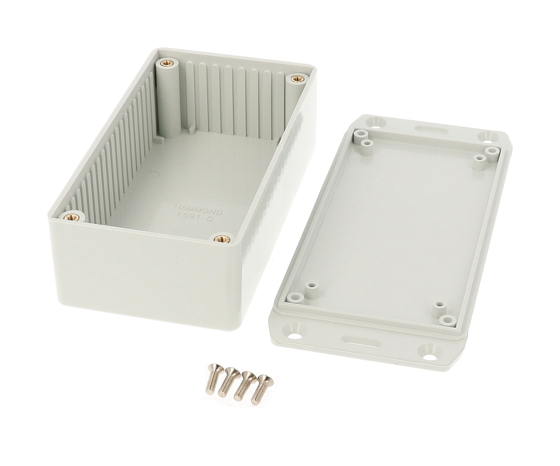 1591CFLGY light gray flame retardant ABS enclosure with flanged lid