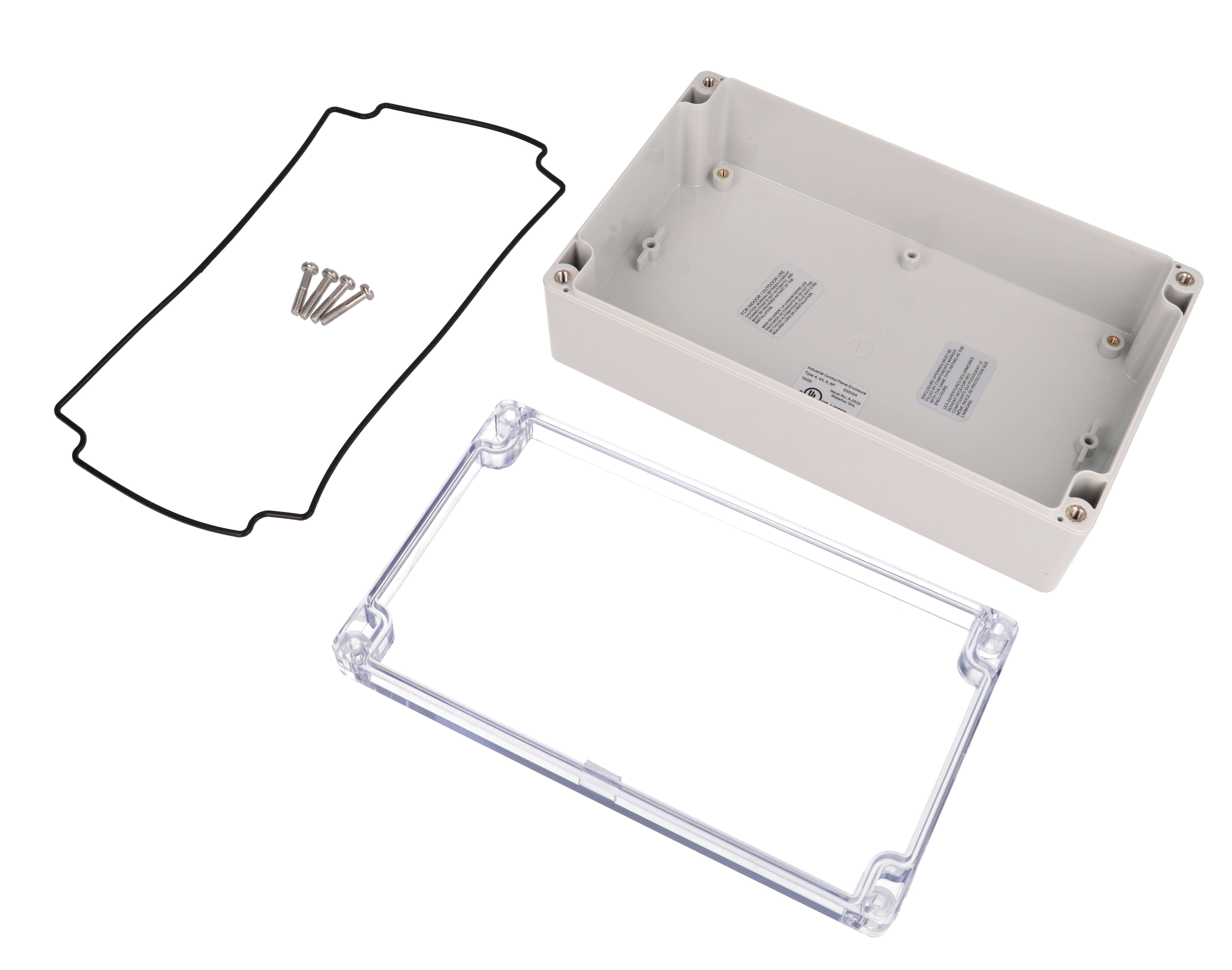 1554UA2GYCL — RAL7035 grey polycarb plastic watertight enclosure, clear lid