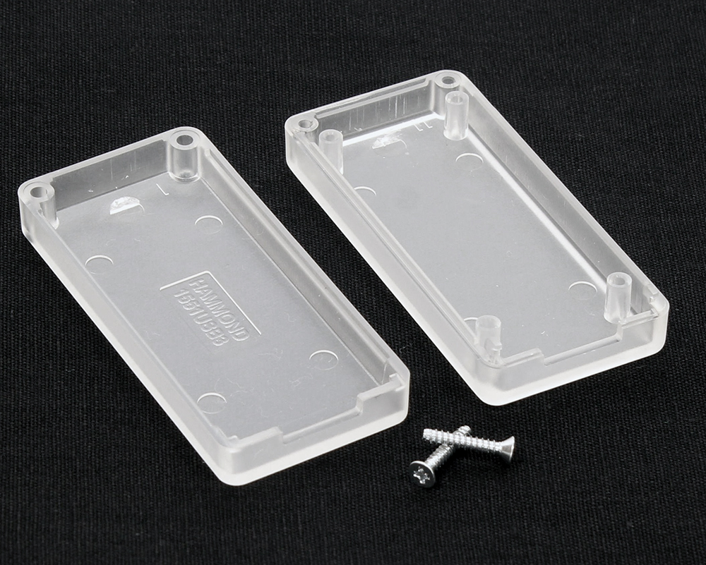 1551USB3CLR translucent clear ABS plastic miniature USB enclosure, 65 x 30 mm, with USB-A opening and recessed lid