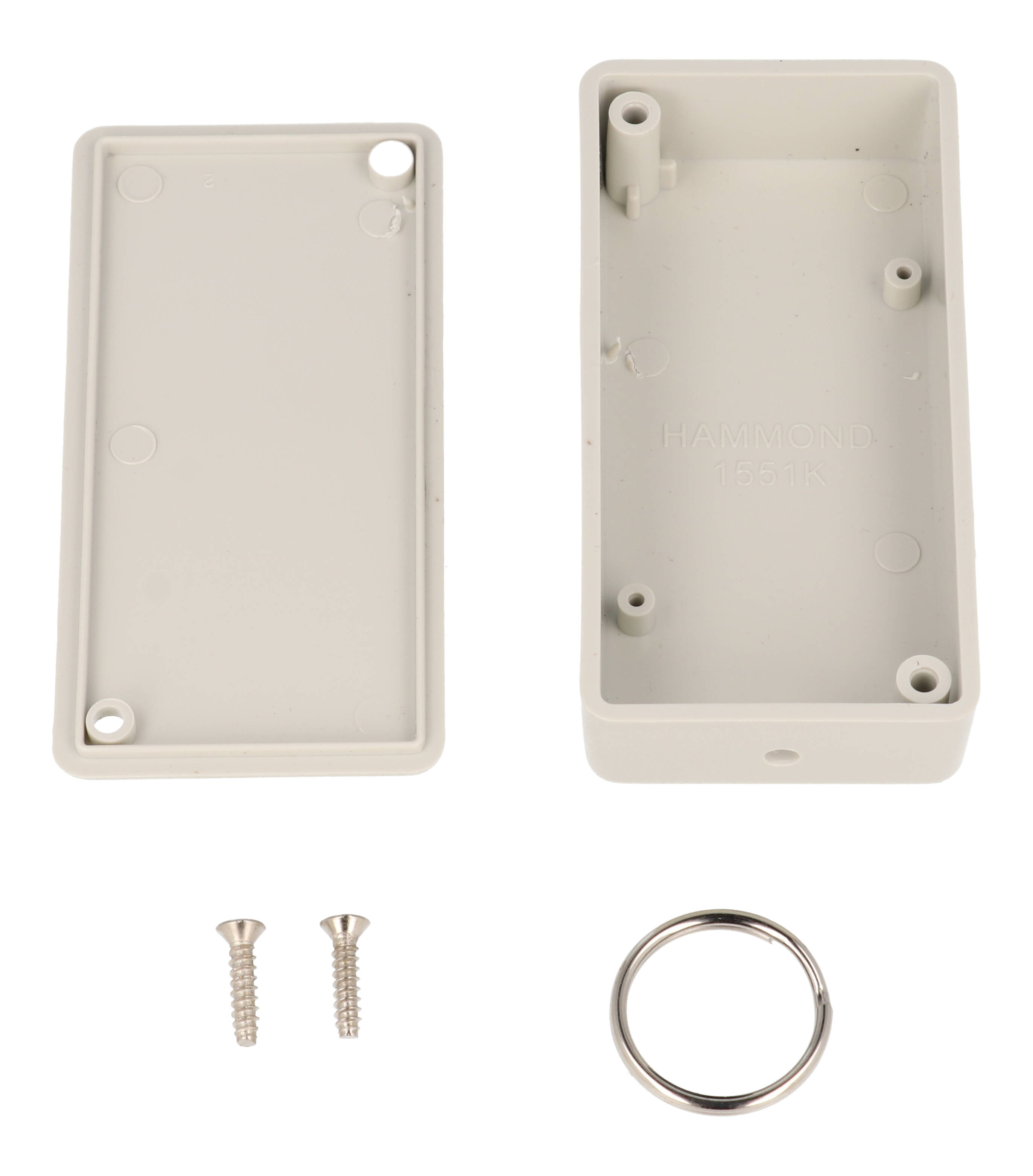 1551KRGY light gray ABS miniature enclosure with key ring, 80 x 40 x 20 mm