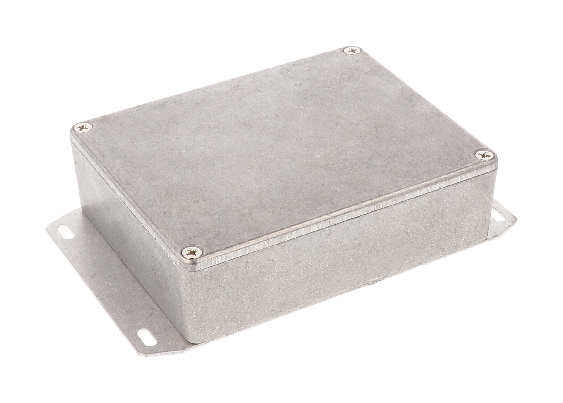 1590BBF natural finish diecast aluminum enclosure with welded bottom mounting flange
