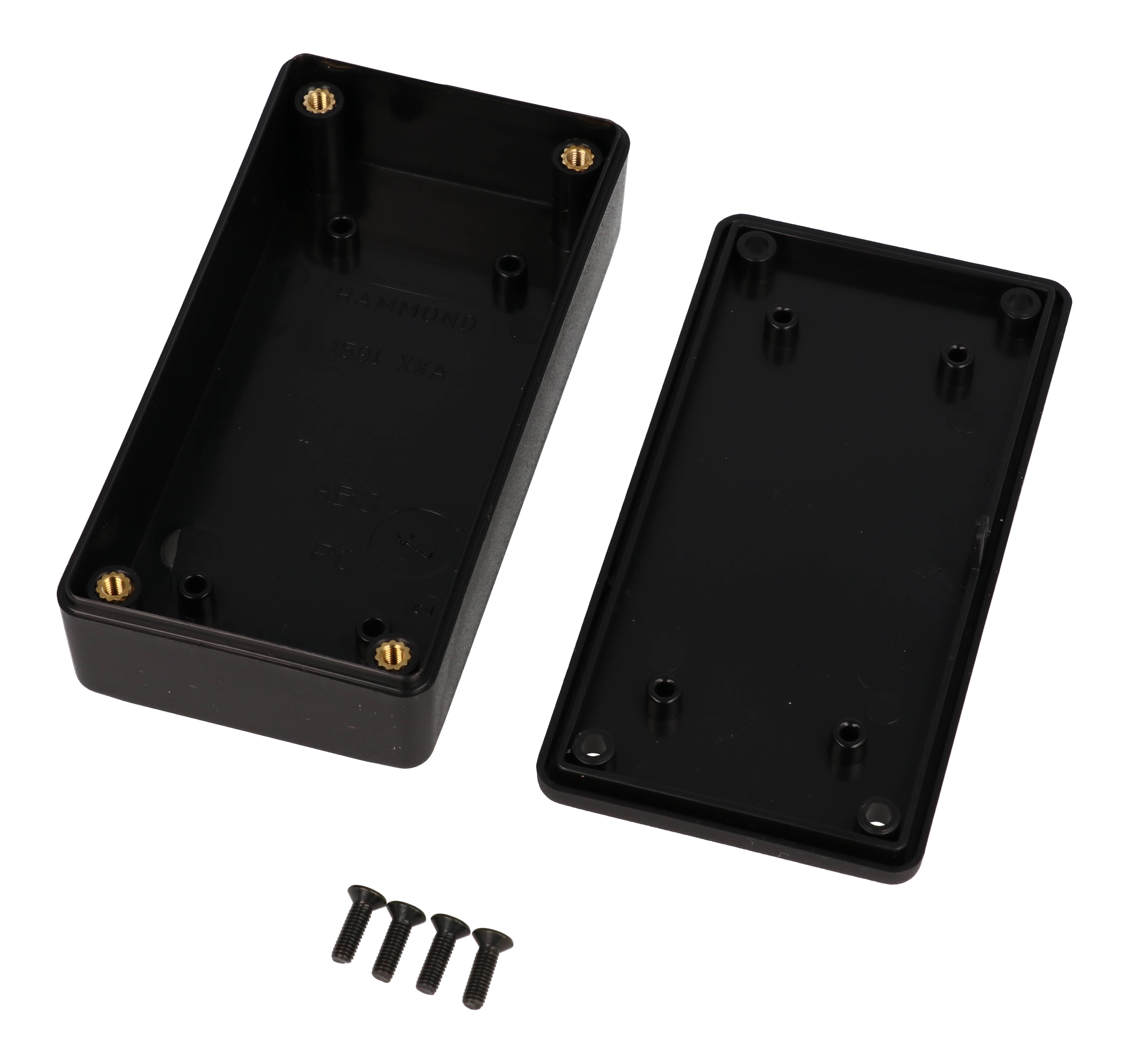 1591XXABK black textured flame retardant ABS enclosure with lid, 101 x 51 x 25 mm