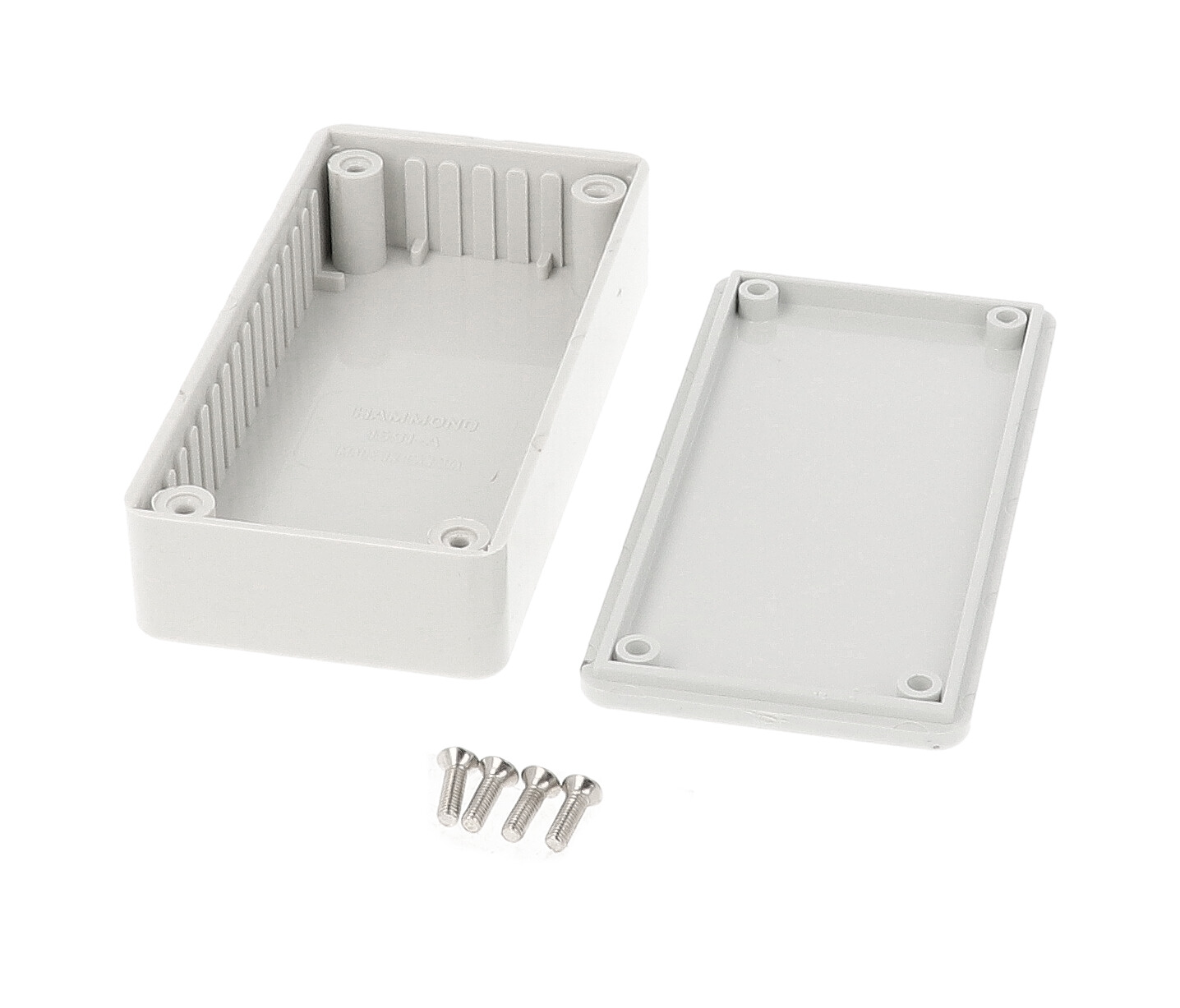 1591ASGY light gray 100 x 50 x 25 mm ABS plastic enclosure without mounting flanges with molded card guides