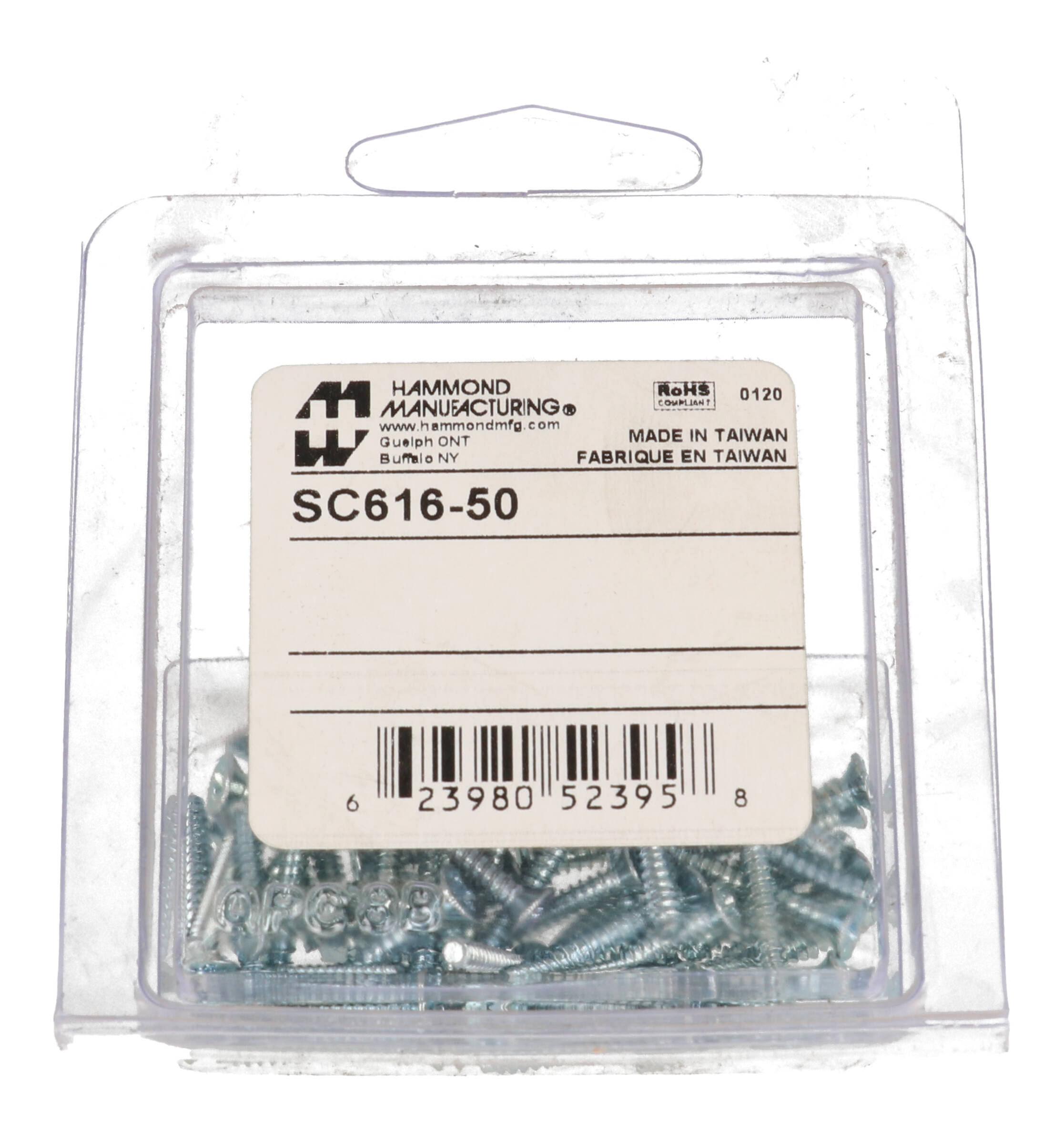 SC616-50 package of 50 M3 x 20mm flat head self-tapping screws — view 2