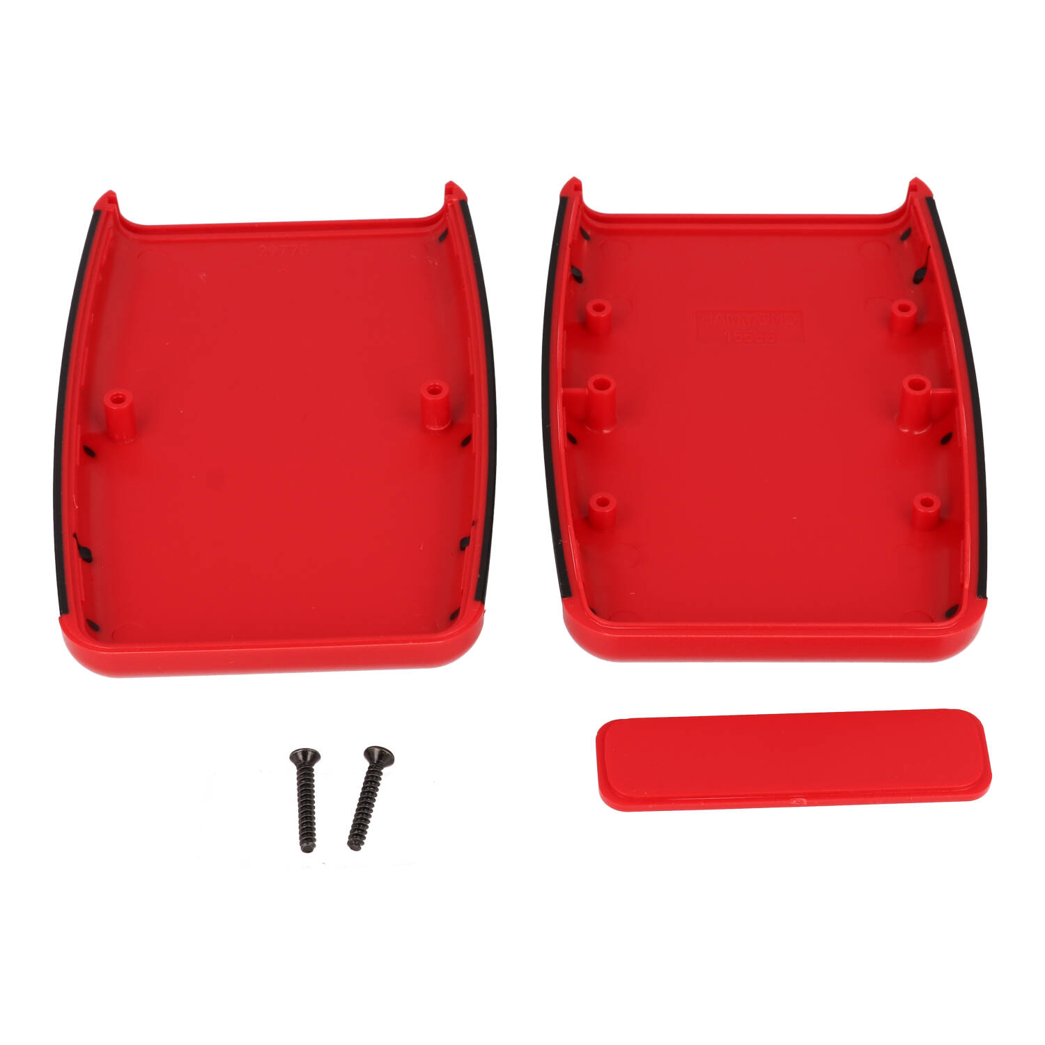 1553BRDBK red ABS handheld enclosure with black soft overmold sides