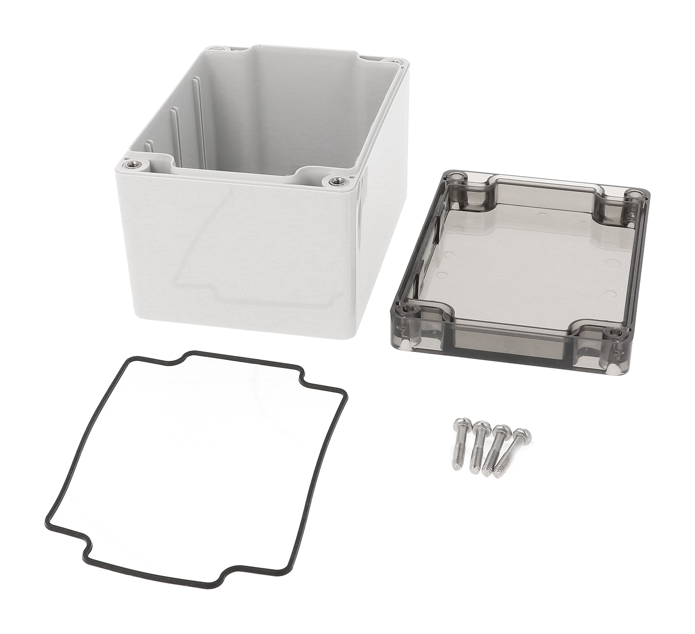 1554G2GYSL tall light gray polycarbonate enclosure with smoked lid