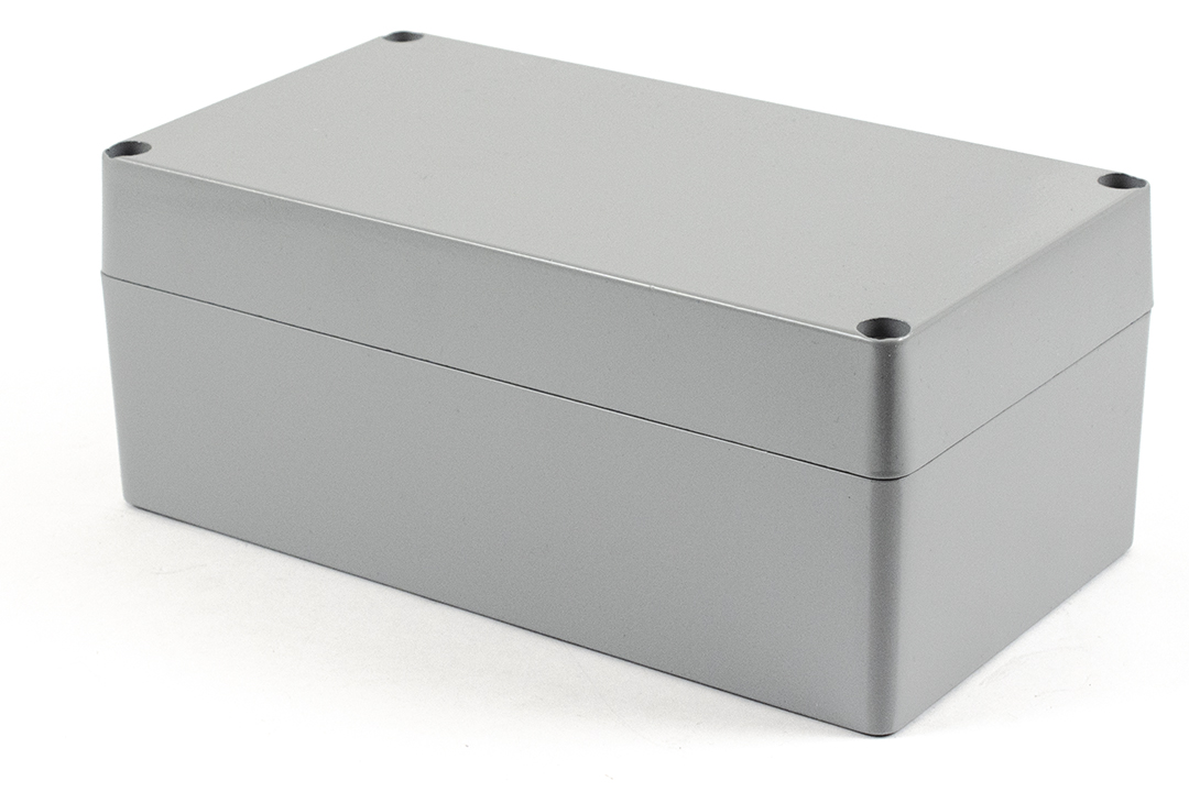 1590Z155GY smooth gray RAL 7001 diecast aluminum enclosure, 221 x 121 x 90 mm