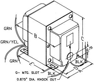 270EX 118 VA high voltage plate and filament transformer, vertical (X) enclosed chassis mount, 550V C.T. @ 144mA secondary — view 3