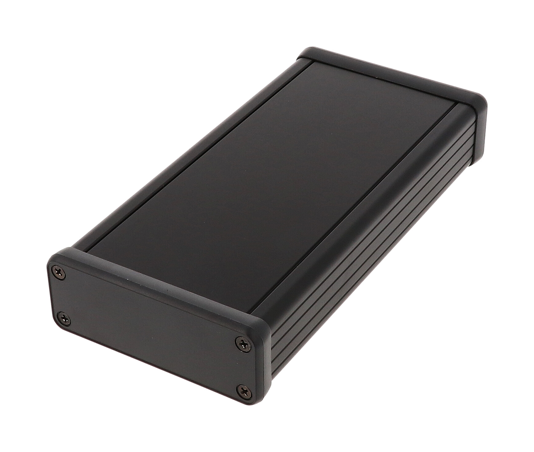 1455J1602BK — black extruded aluminum enclosure w/ plastic end panels