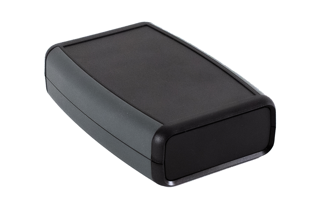 1553CXBK black dual end panel handheld enclosure with grey overmold
