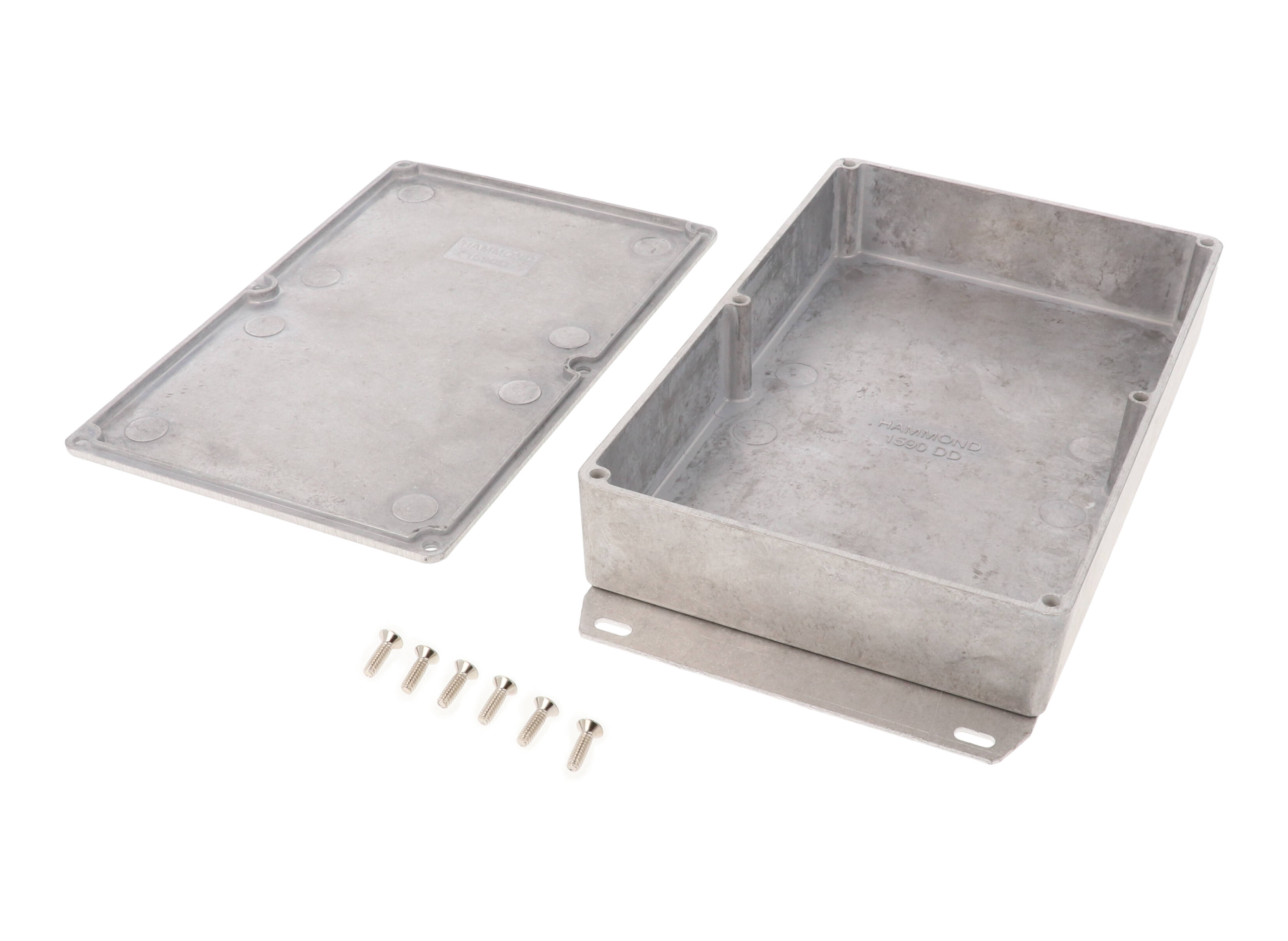 1590DDF natural diecast aluminum enclosure with welded box-mounted flange, 188 x 120 x 37 mm