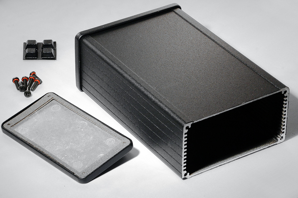 1457N1602EBK — black EMI/RFI shielded extruded aluminum enclosure 6.30x4.09x2.15