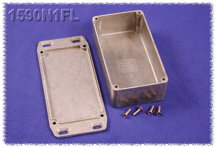 1590N1FL natural diecast aluminum 121 x 66 x 40 mm enclosure with wall-mounting flanged lid