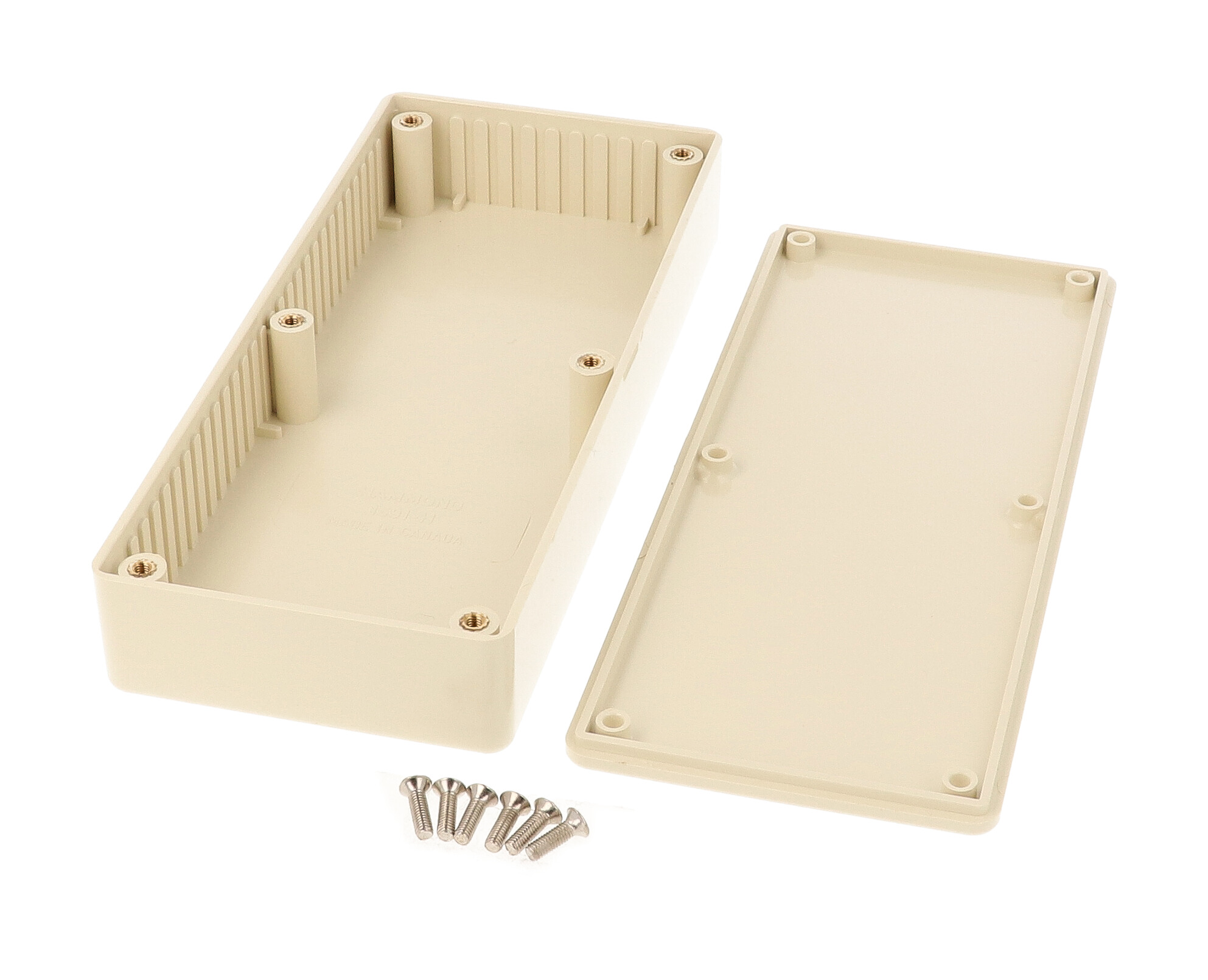 1591HBG beige flame retardant ABS enclosure with lid, 166 x 71 x 29 mm