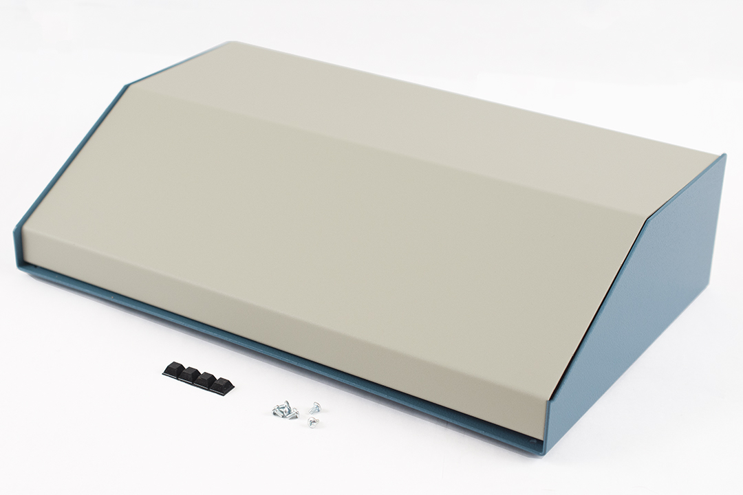 1456RK4WHBU — sloped metal console; 30 degree; beige top; blue case