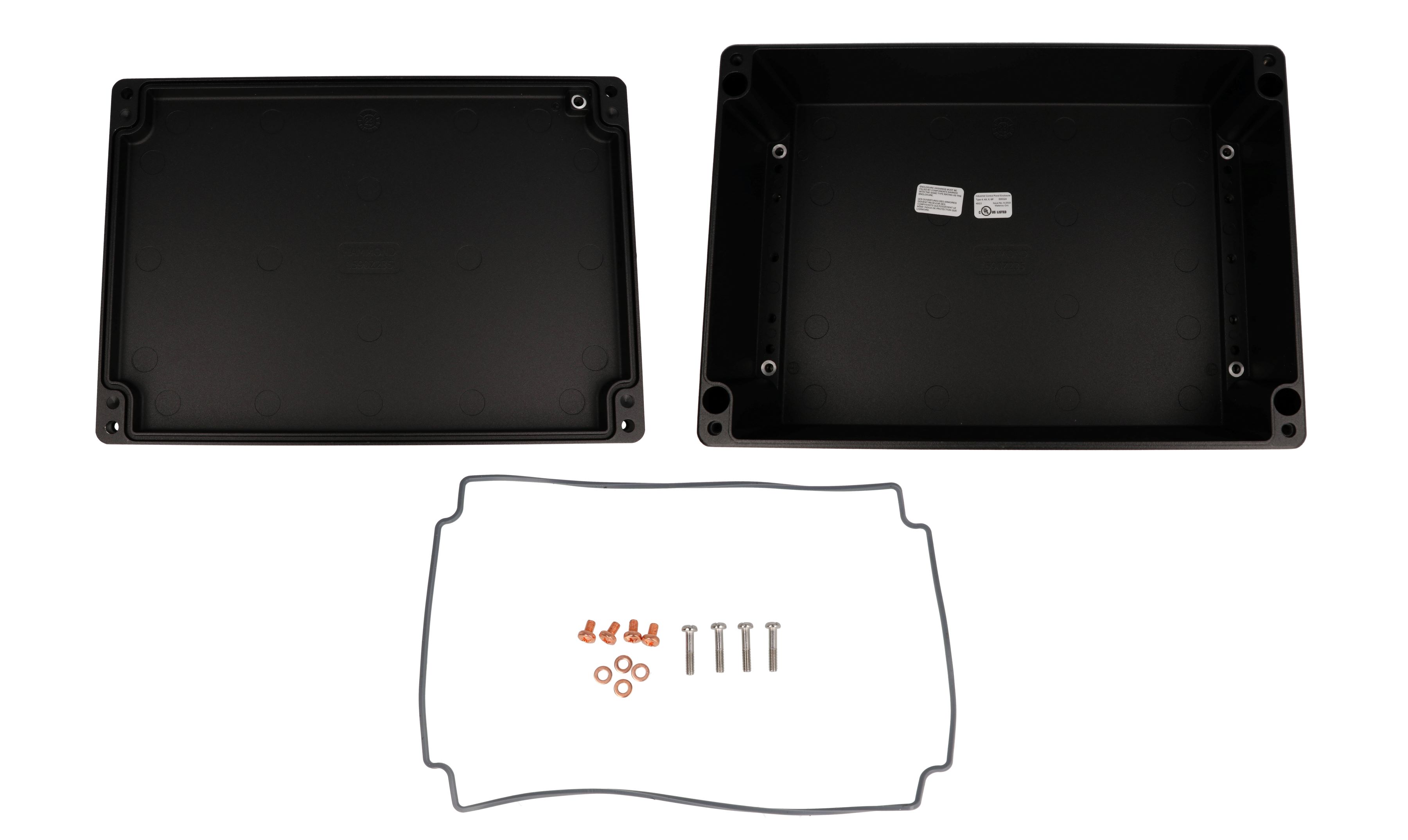 1590Z235BK black 330 x 230 mm heavy-duty diecast aluminum enclosure with lid