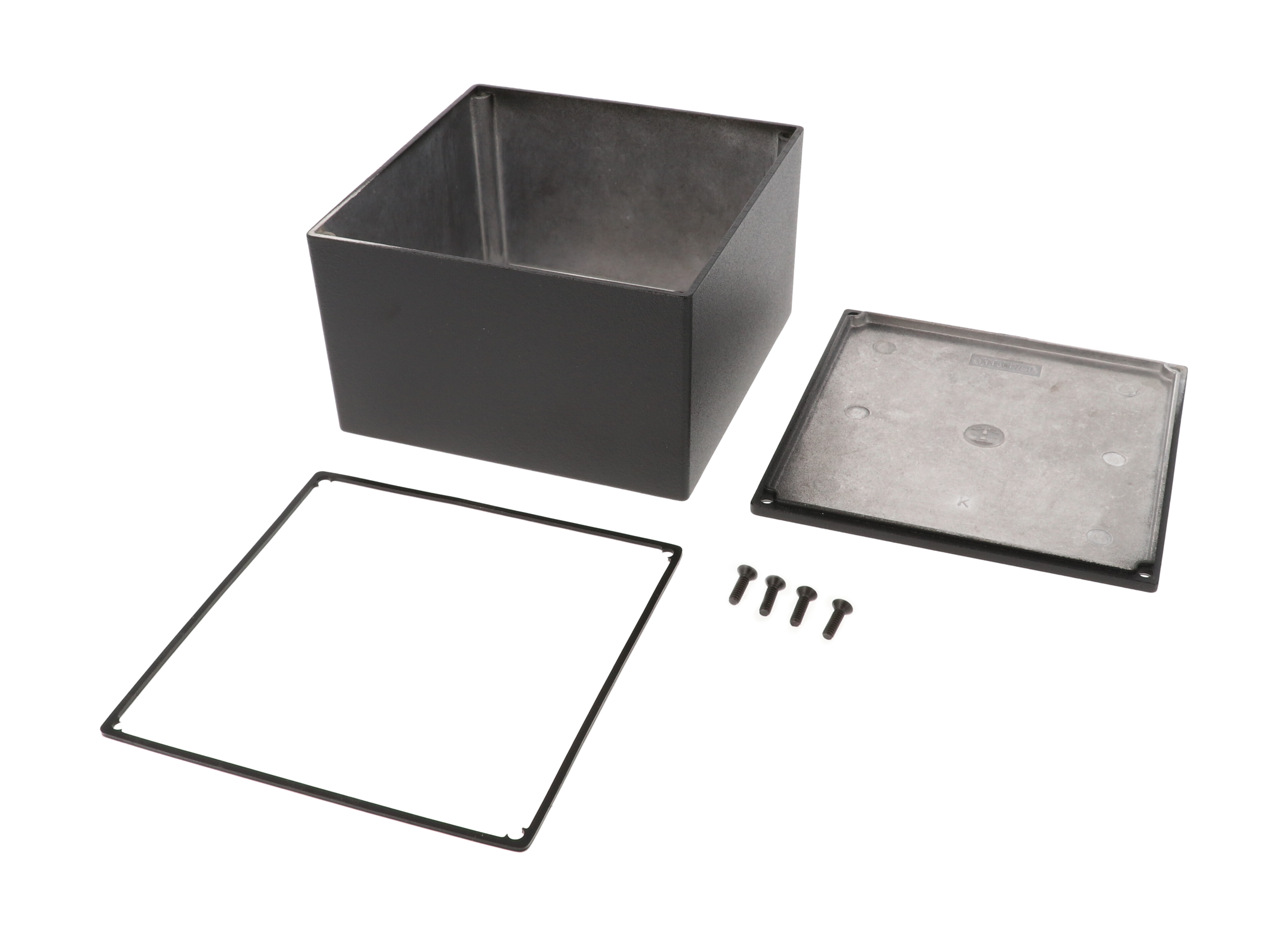 1590WKBK black textured IP65 watertight diecast enclosure, 125 x 125 x 79 mm