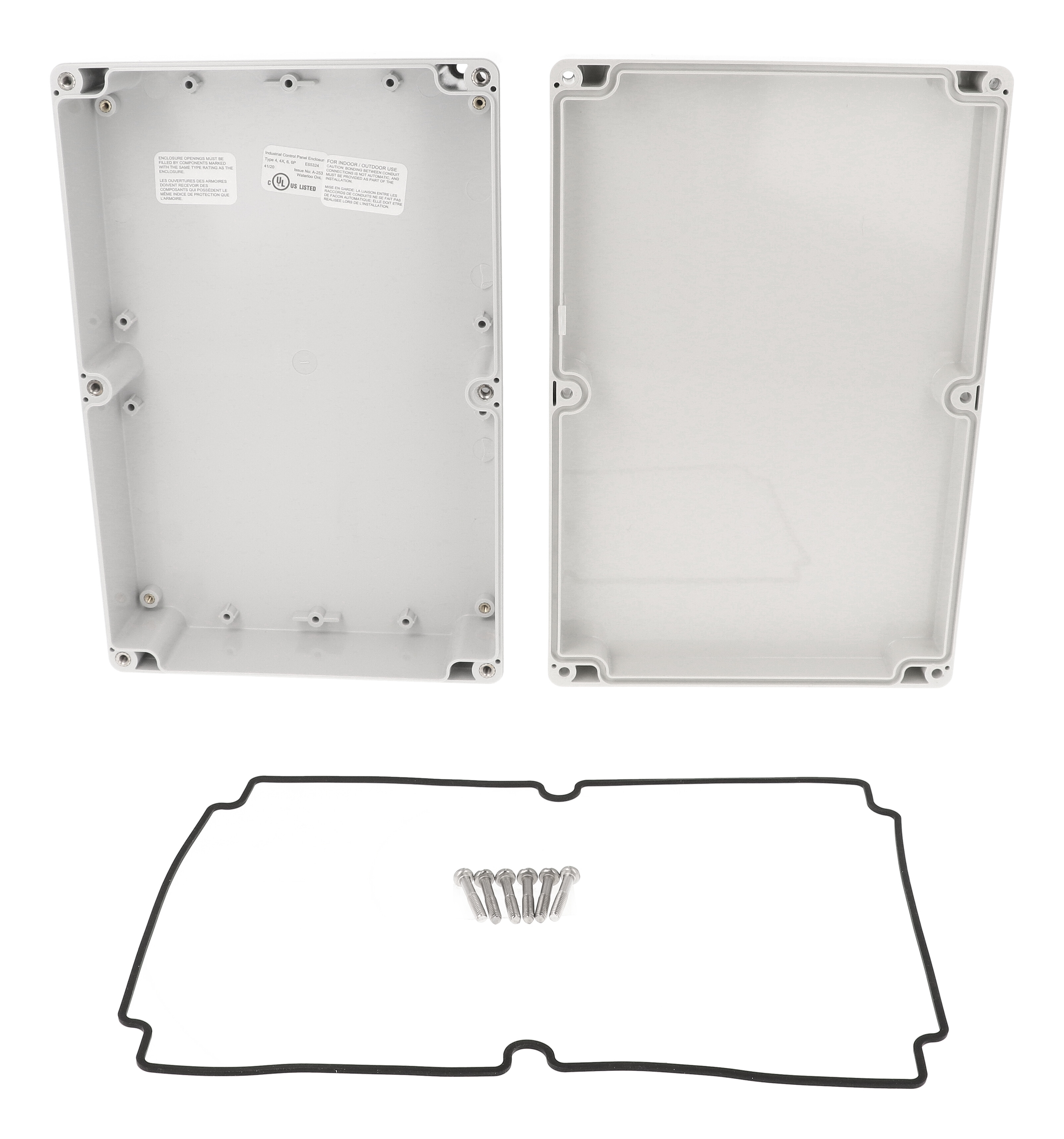 1554VAL2GY light gray polycarbonate watertight enclosure with gray screw cover lid, 240 x 160 x 60 mm