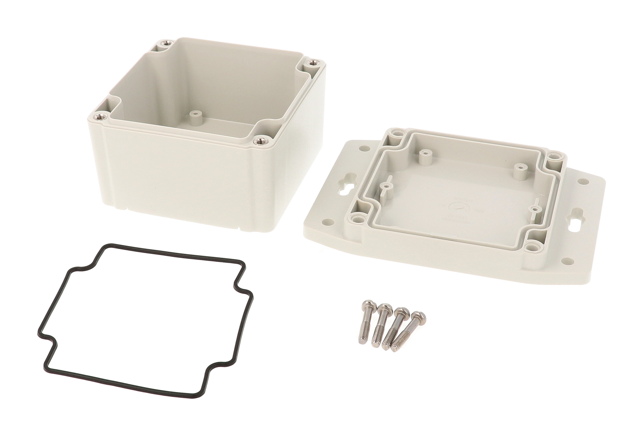 1555EF42GY light grey ABS flanged deep enclosure, 90 x 90 x 63 mm