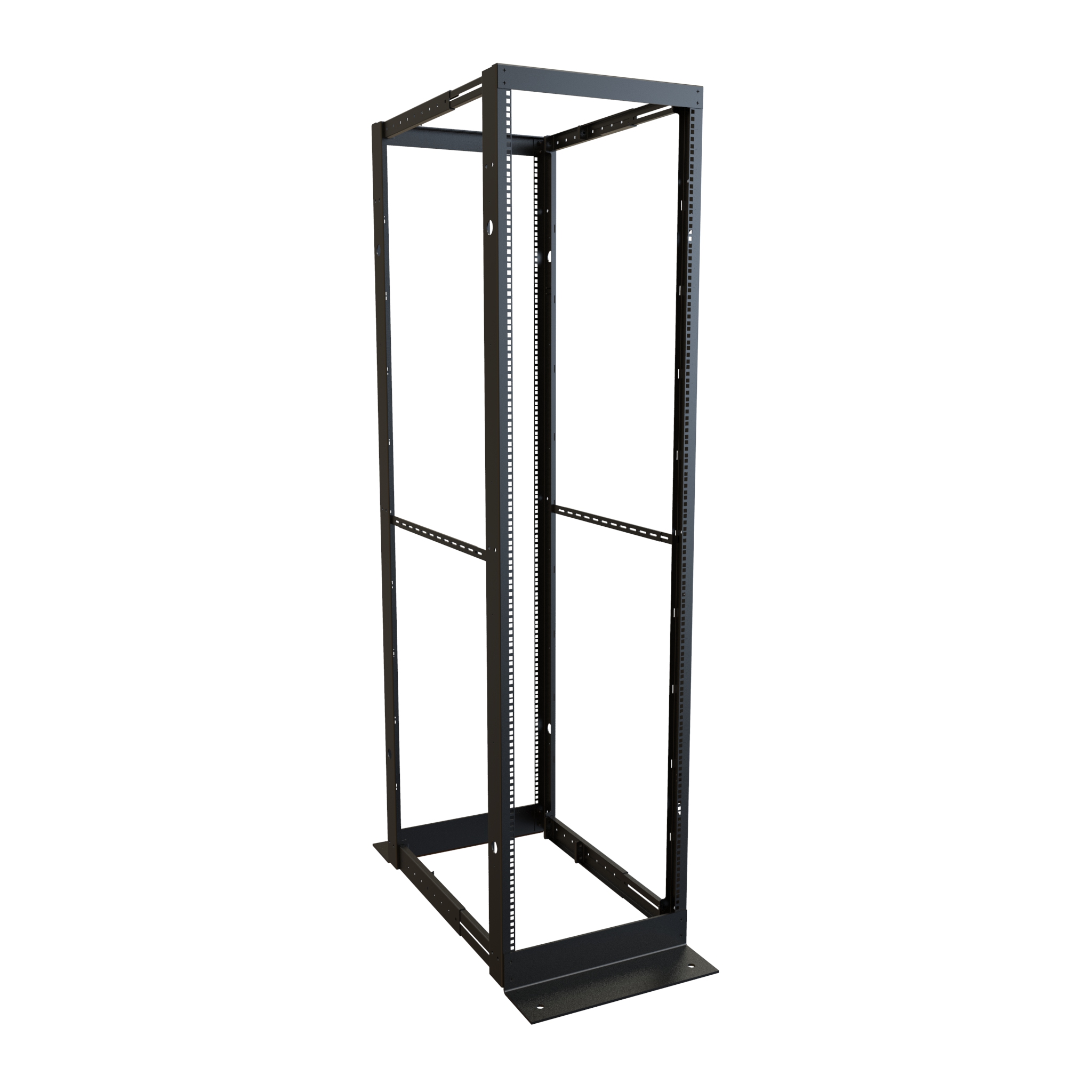 Hammond DC4R24 24U four-post open frame rack in RAL9005 black with adjustable 24 to 36 inch depth and 19 inch square-hole EIA rails — view 11