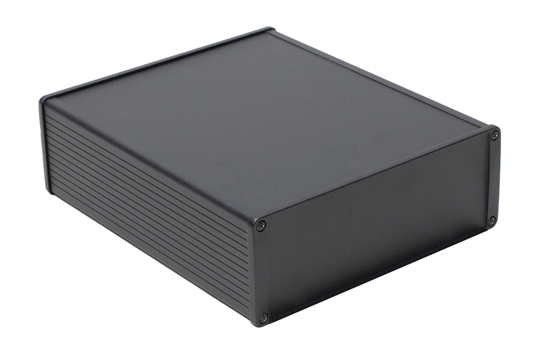 1457U2201EBK — Enclosure, extruded aluminum, 7.52 x 2.68 x 8.66, flanged end panels, 1457-EMI Series