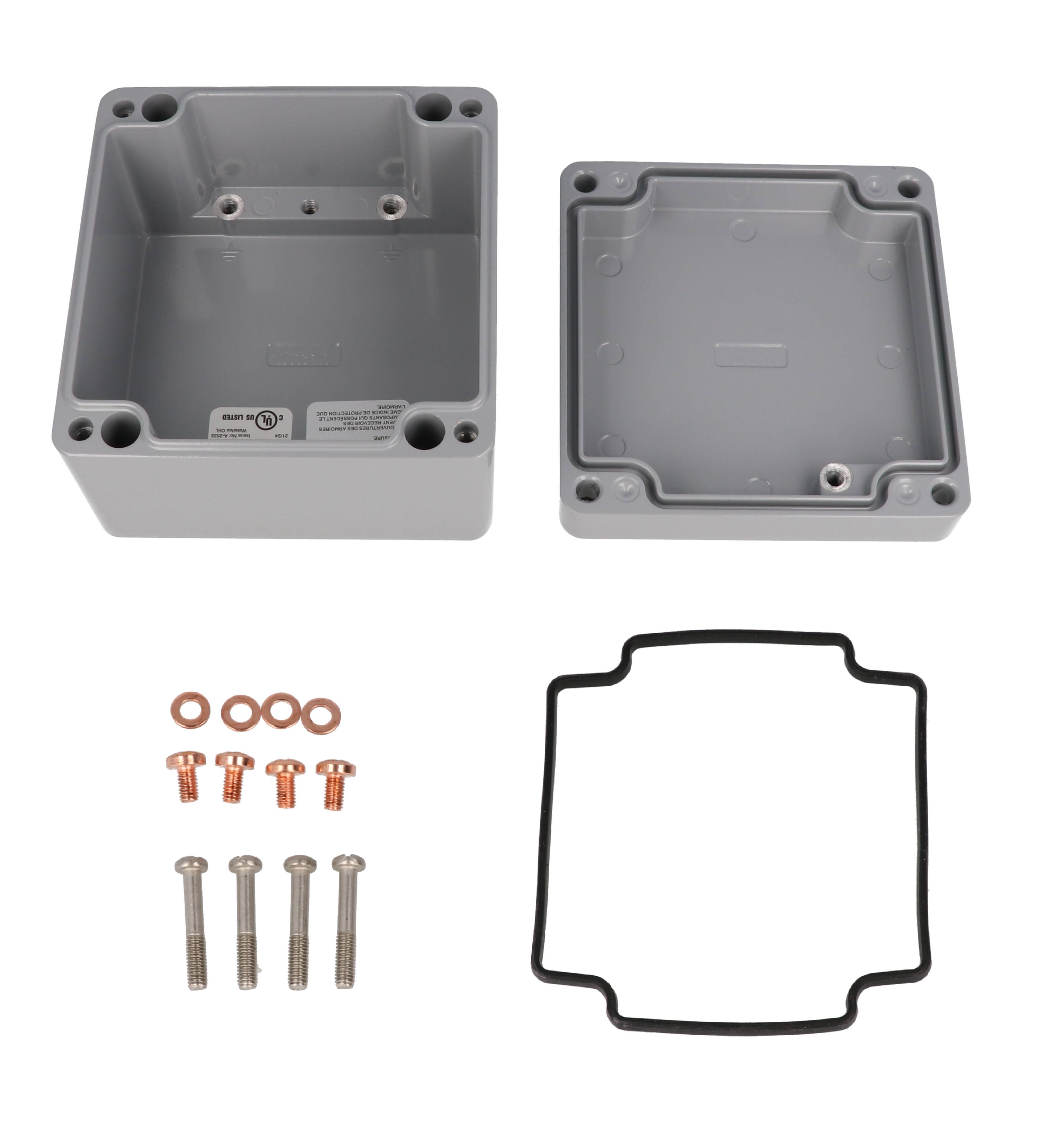 1590Z119GY gray RAL 7001 diecast aluminum enclosure, 120 x 122 x 82 mm