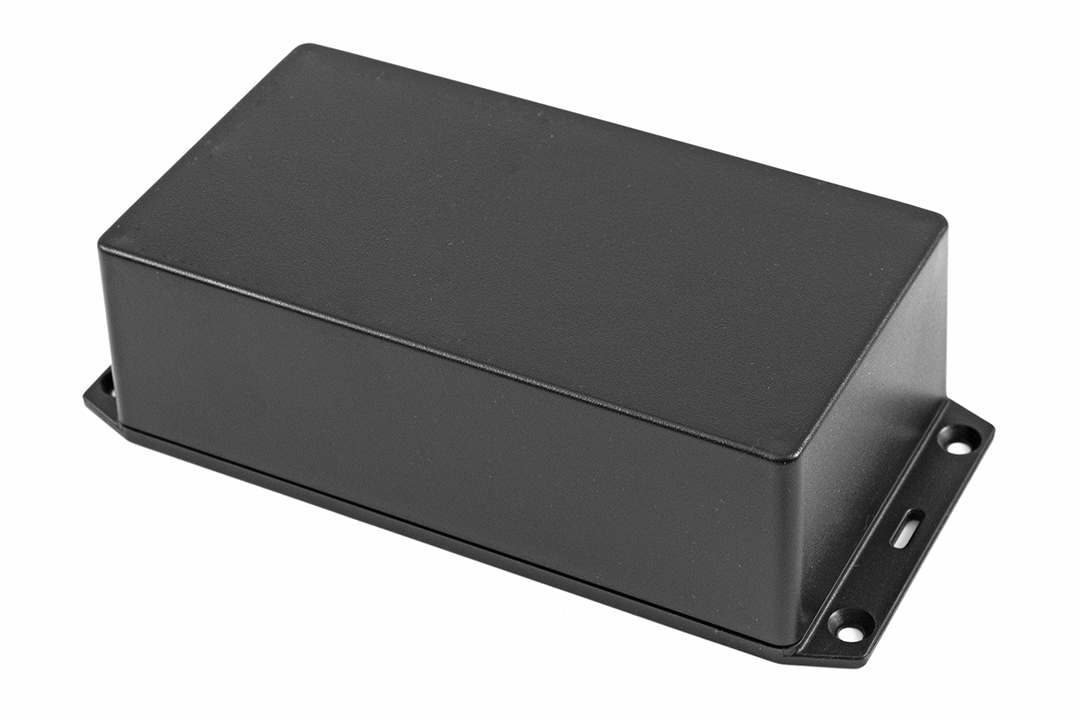 1591XXDSFLBK black ABS plastic enclosure with flanged lid, 5.98 in x 3.23 in x 2.01 in