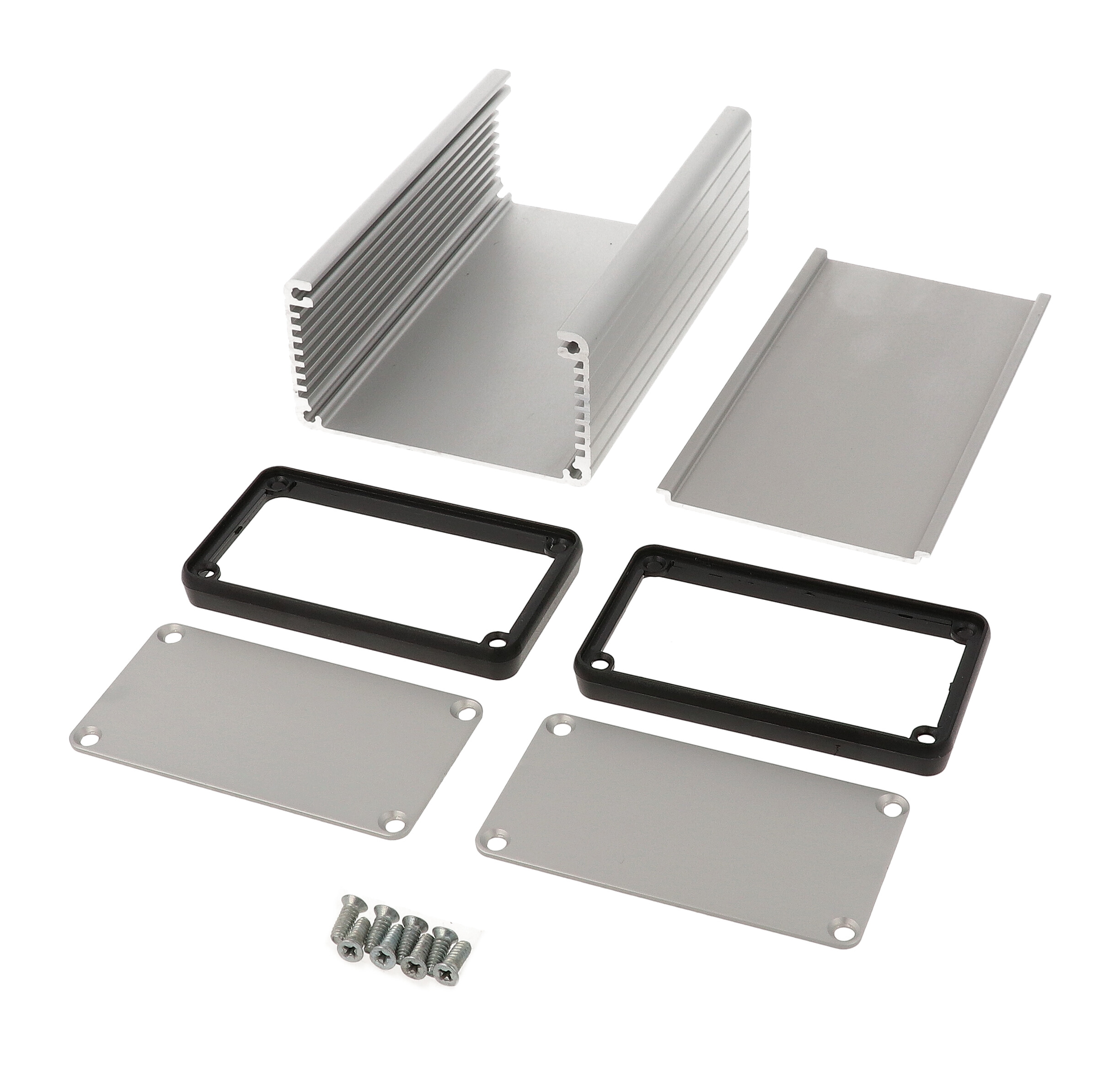 1455K1201 clear anodized extruded aluminum enclosure, 120 x 78 x 43 mm, with metal end panels