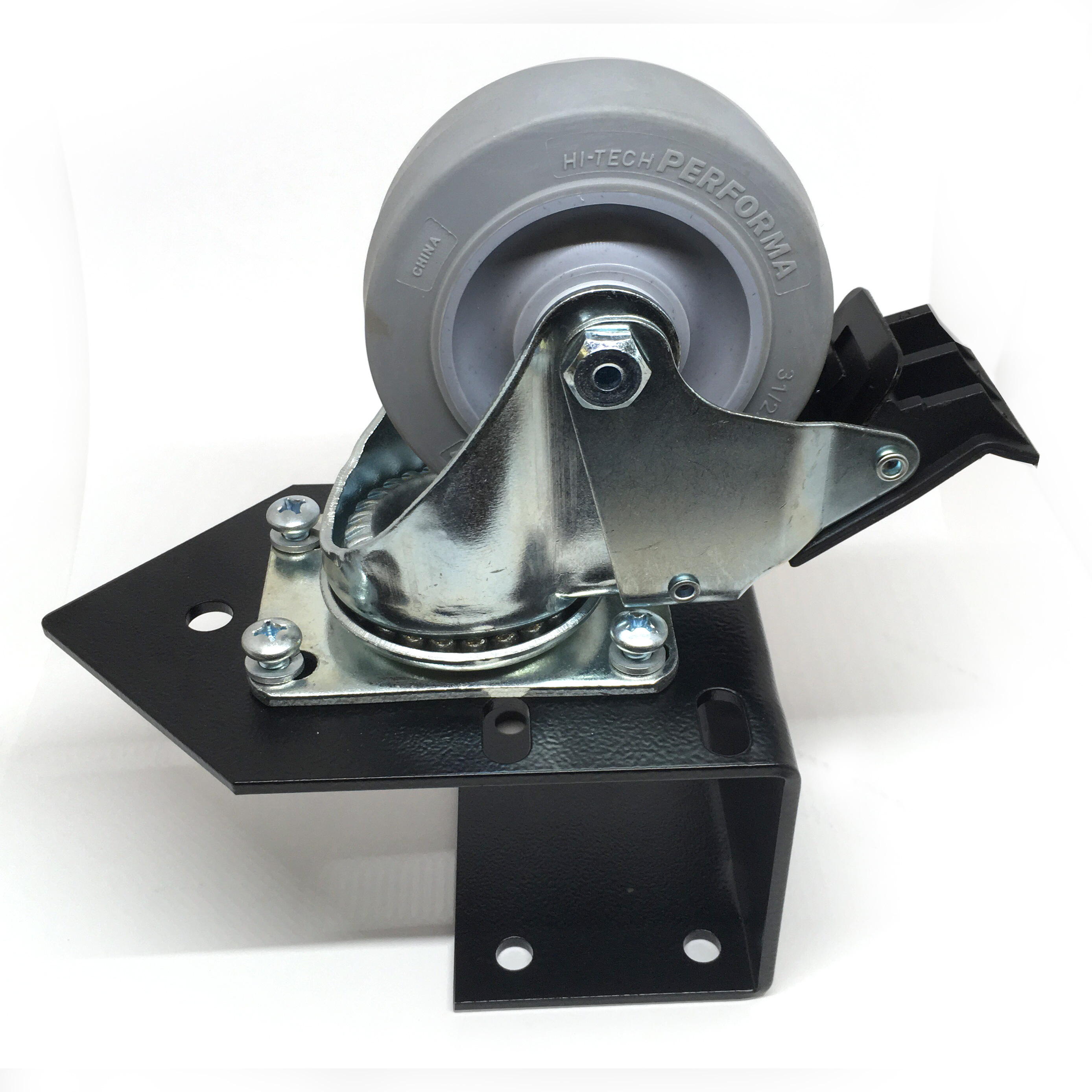 Hammond CCSTL low-profile locking swivel cabinet caster with 3.50 in grey composite wheel and black textured C2 mounting bracket