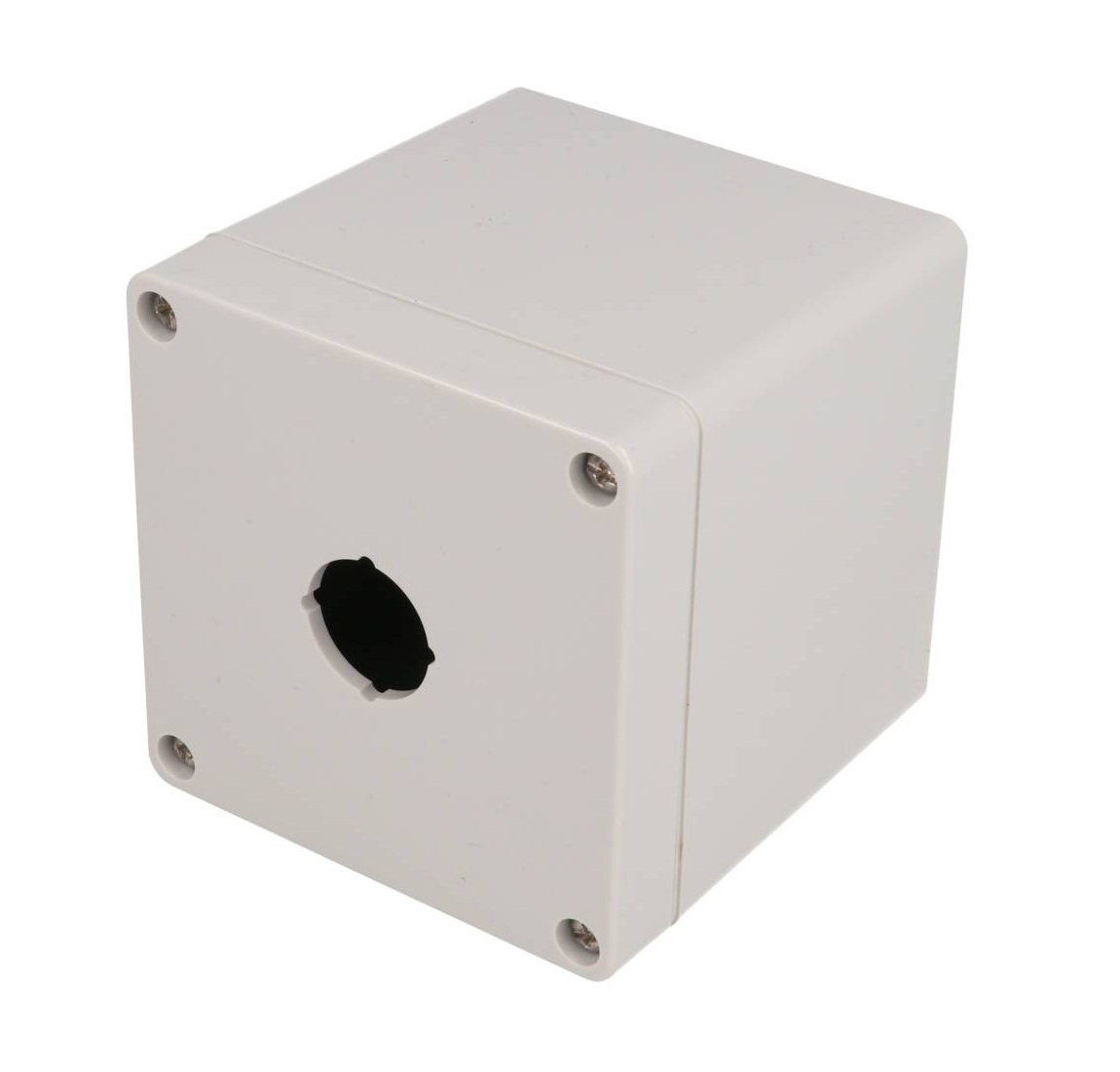 1554MPB1A deep gray polycarbonate enclosure with one 22.5 mm pushbutton hole