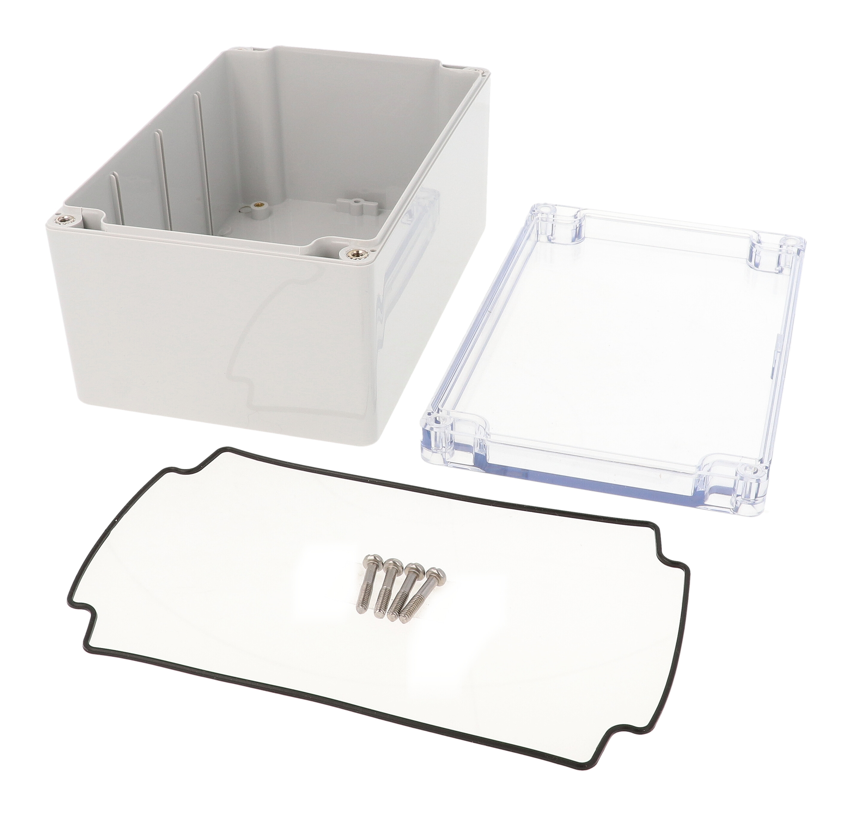 1554T2GYCL light gray polycarbonate 180 x 120 x 90 mm enclosure with clear lid