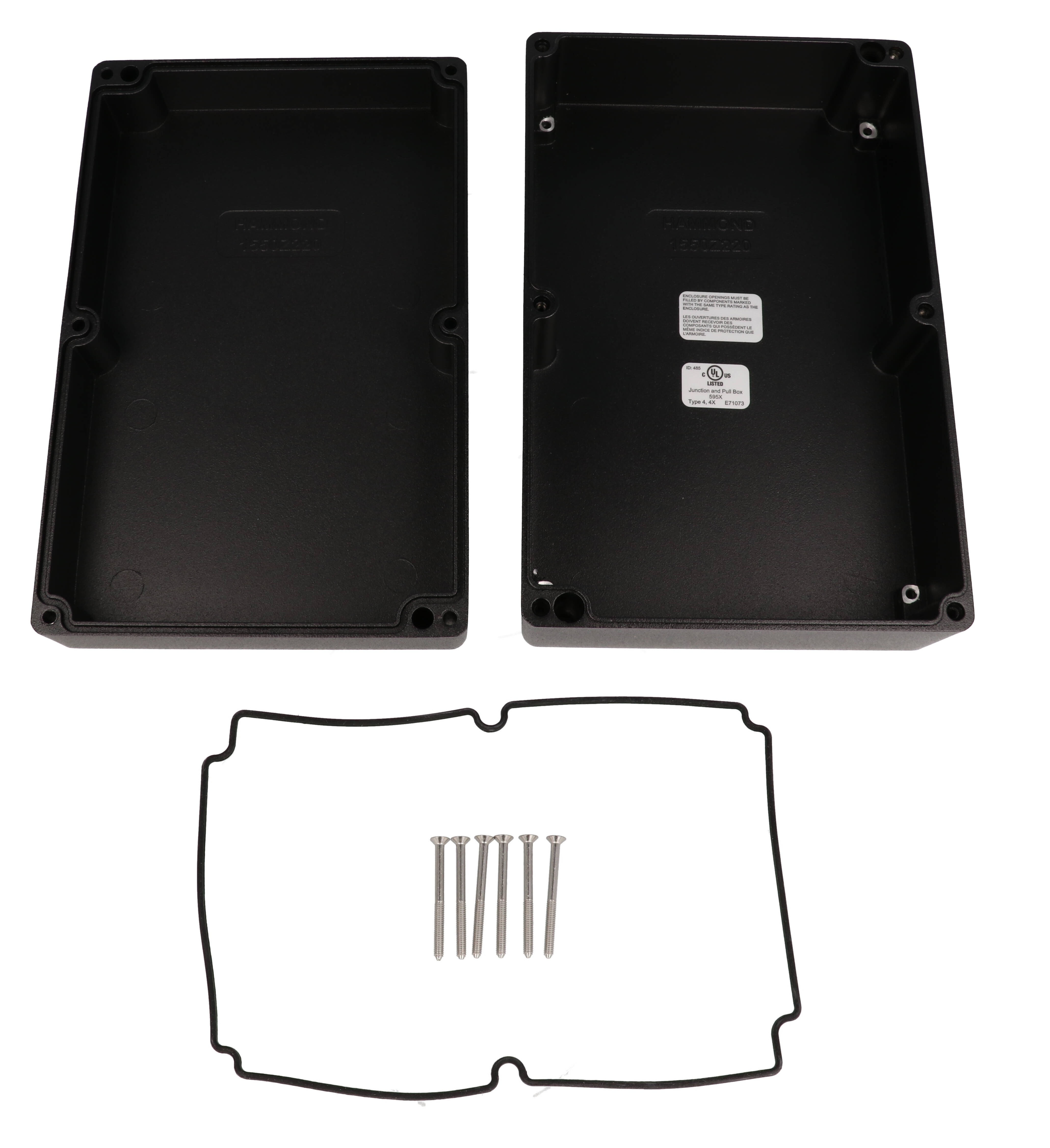 1550Z220BK black textured deep watertight diecast aluminum enclosure, 223 x 147 x 83 mm