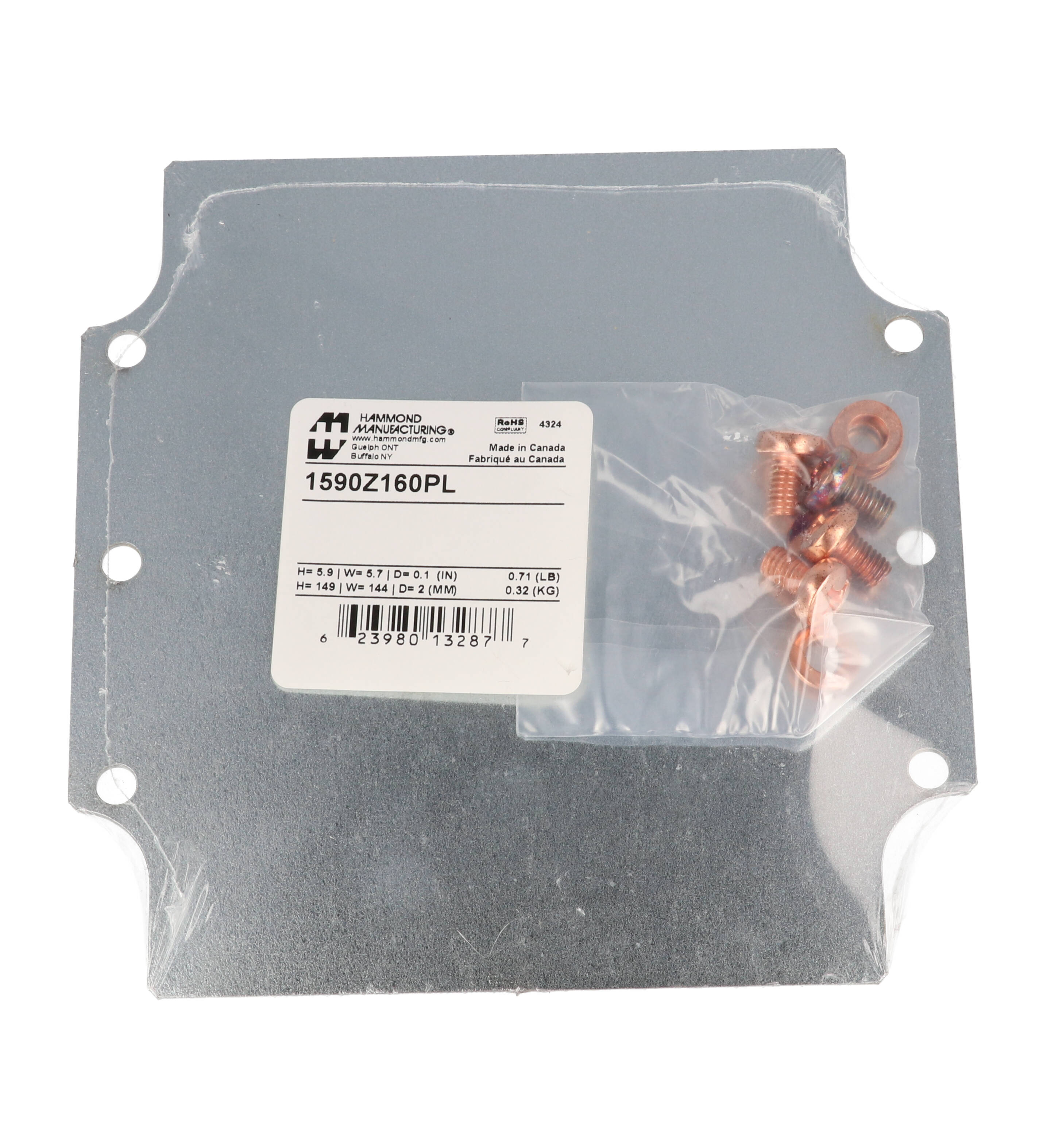 1590Z160PL galvanized steel inner mounting panel for the 1590Z160 diecast aluminum enclosure