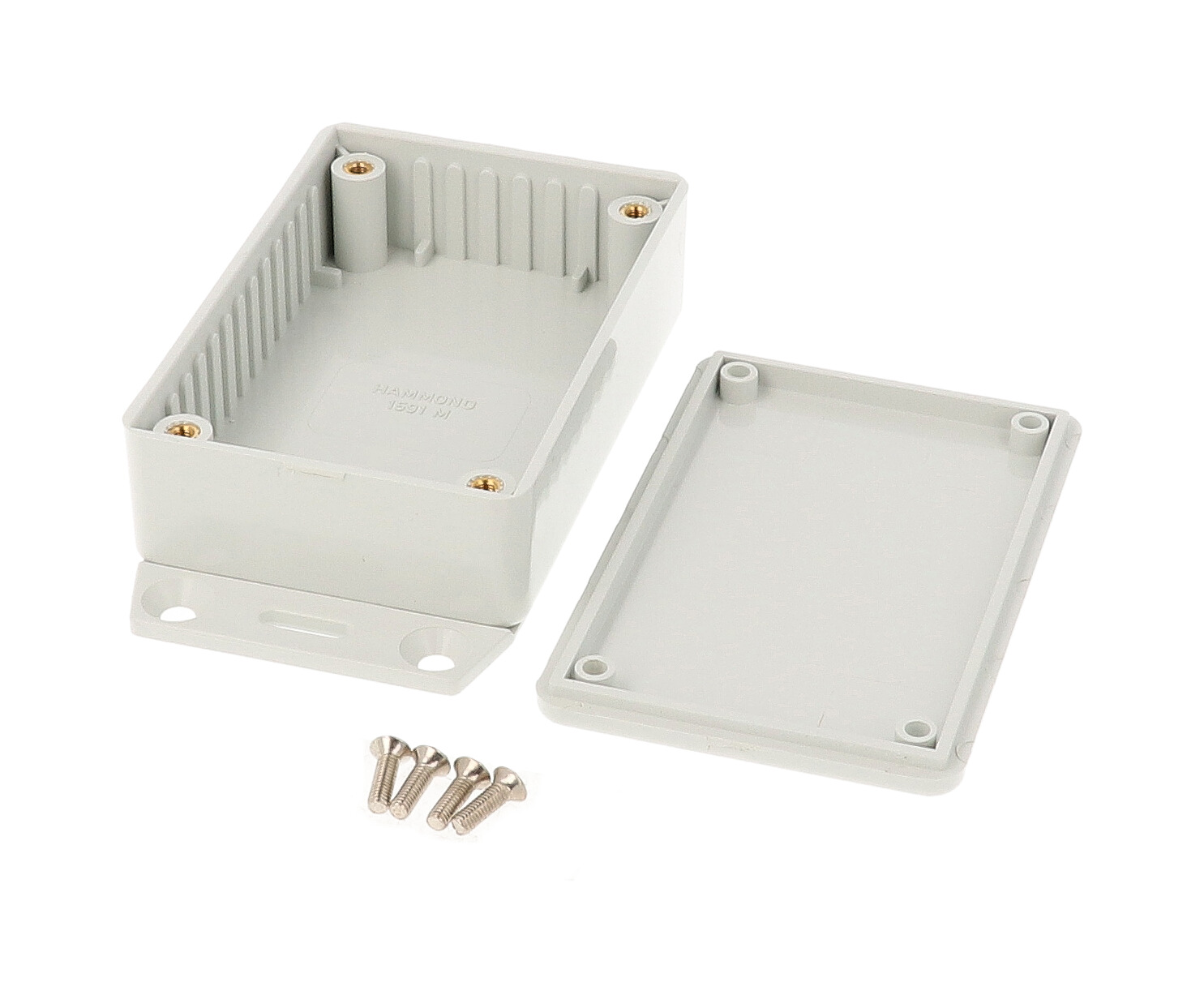 1591MF2GY light gray ABS plastic enclosure with bottom mounting flange