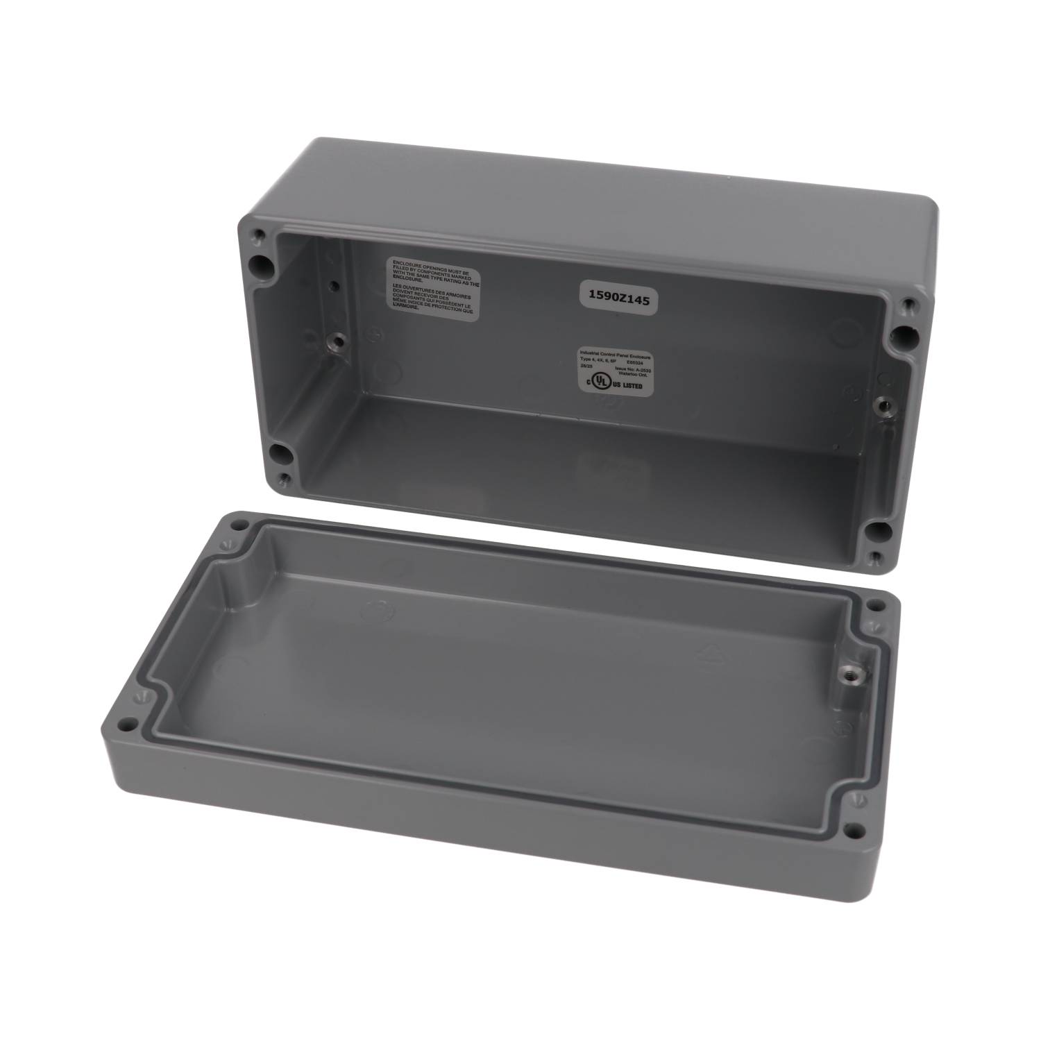 1590Z145GY smooth gray RAL 7001 diecast aluminum enclosure, 200 x 100 x 80 mm