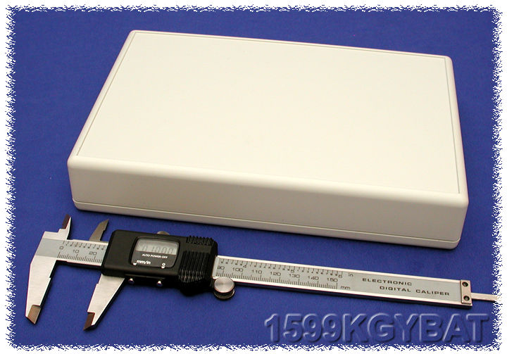 1599KGYBAT light gray flame retardant handheld enclosure with battery door, 220 x 140 mm