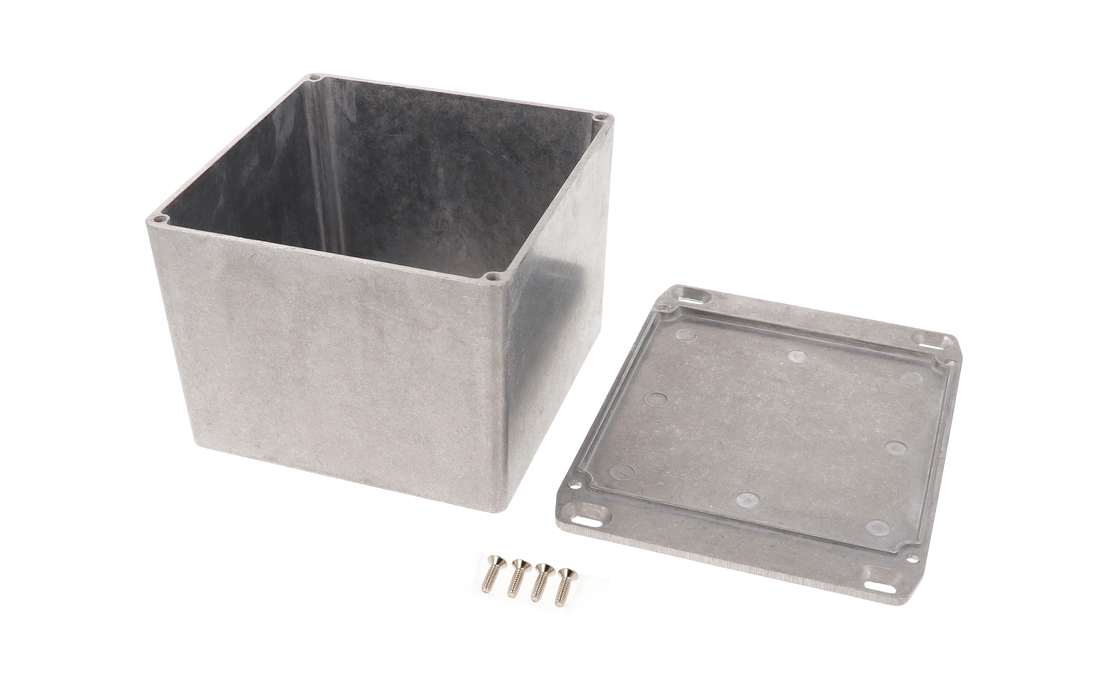 1590VFL natural aluminum deep diecast aluminum enclosure with wall-mounting flanged lid