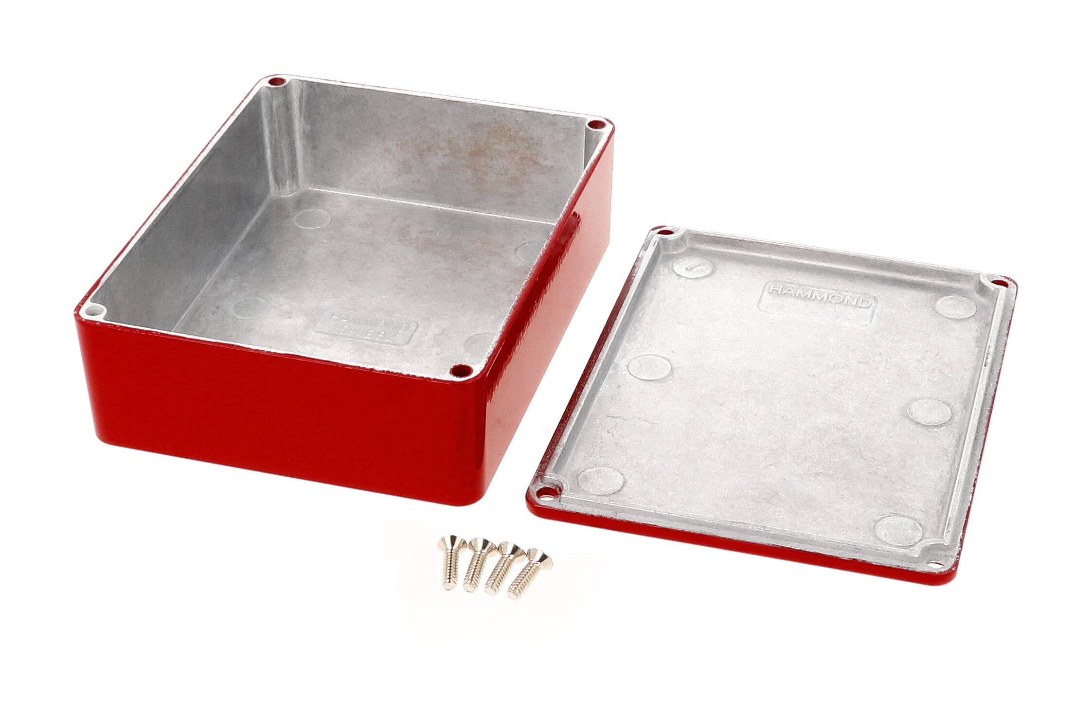 1590BB2RD red powder coated diecast aluminum stomp box enclosure, 120 x 94 x 38 mm, with lid