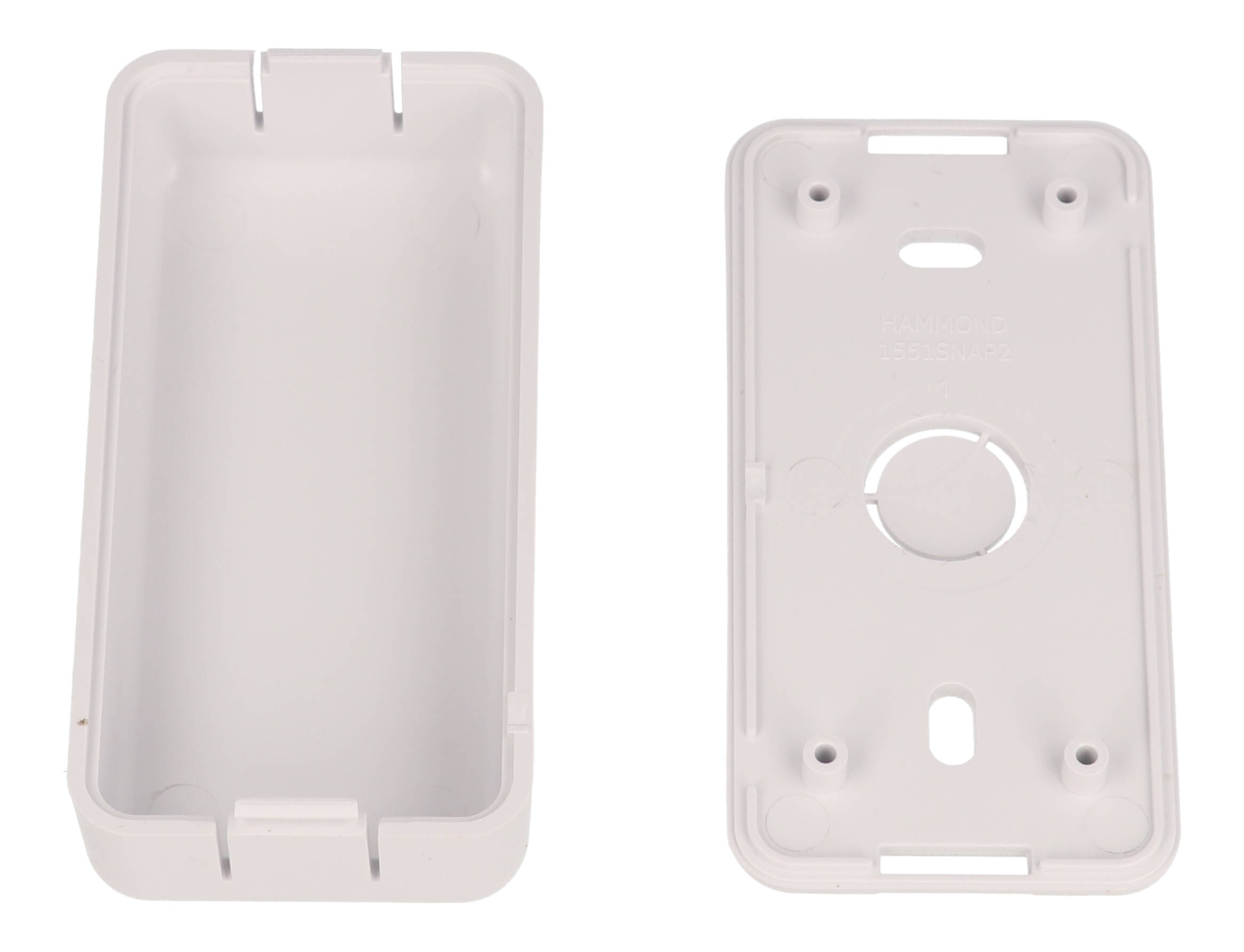 1551SNAP2WH white rectangular ABS snap-fit miniature enclosure, 80 x 40 mm x 20 mm