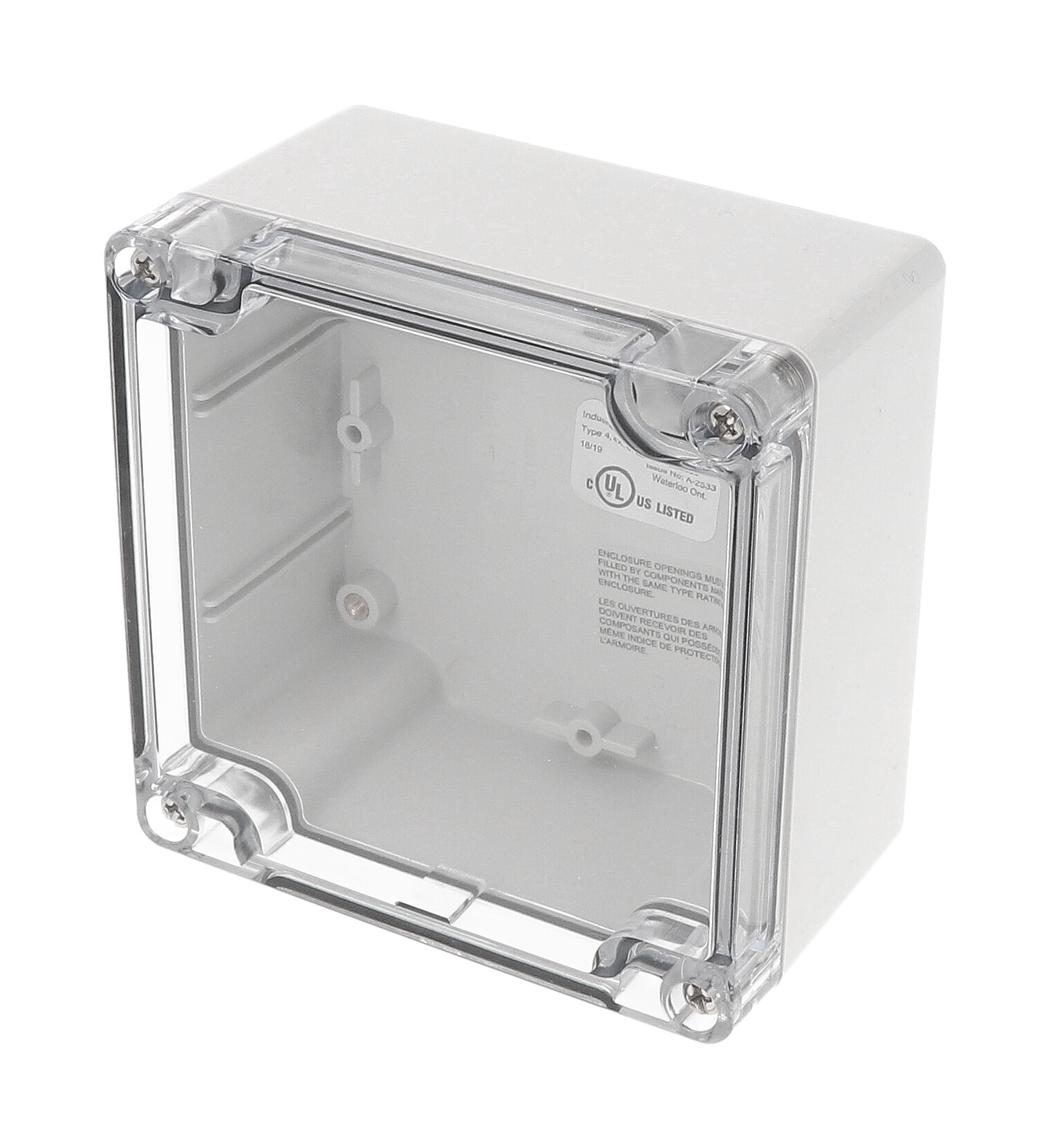 1554L2GYCL — RAL7035 grey polycarb plastic watertight enclosure, clear lid