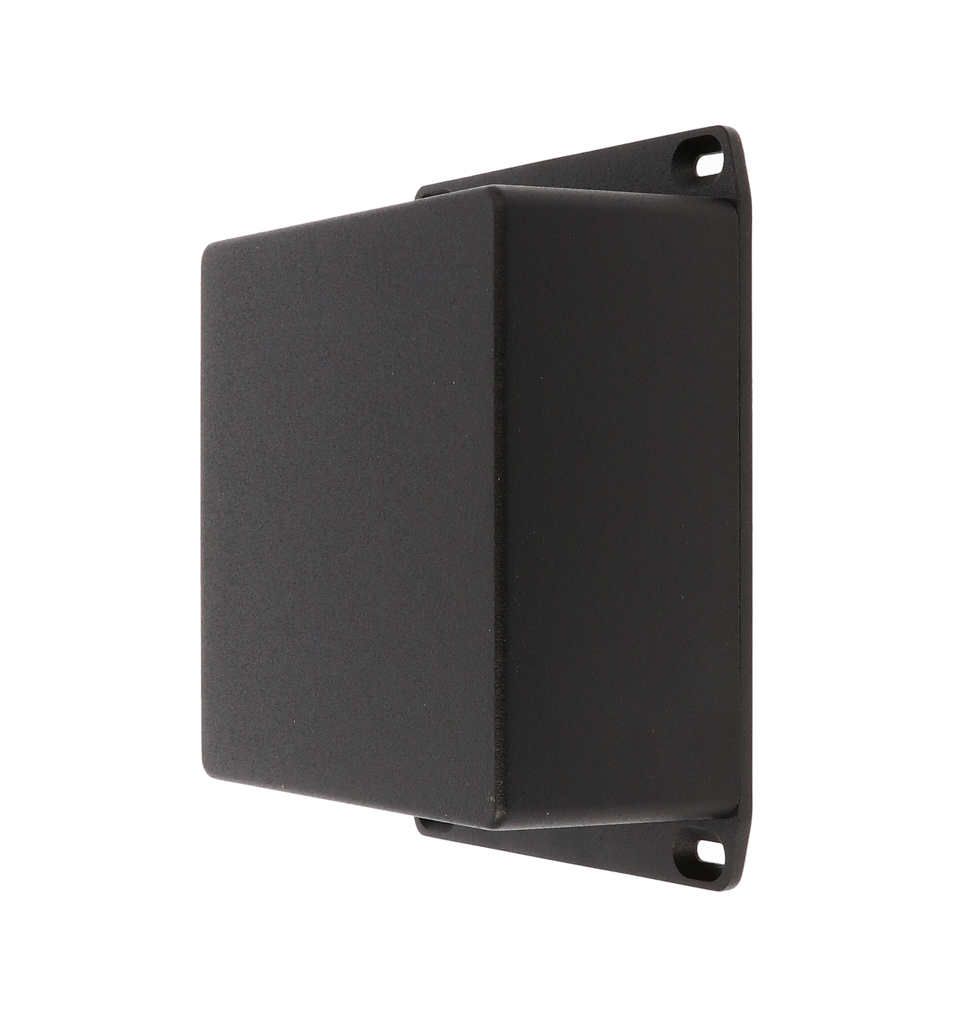 1590UFLBK textured black square diecast aluminum enclosure with wall-mounting flanged lid