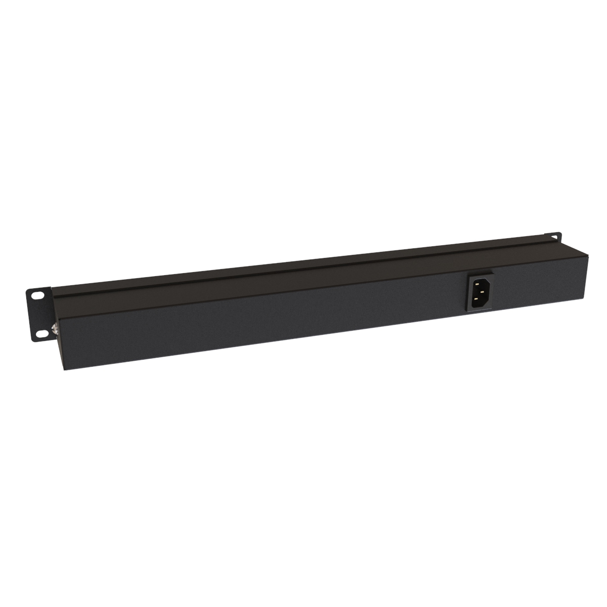 Hammond 1582H8E1BK 1U 19-inch rackmount PDU with eight front-facing IEC C13 outlets, lighted on/off switch and black textured finish