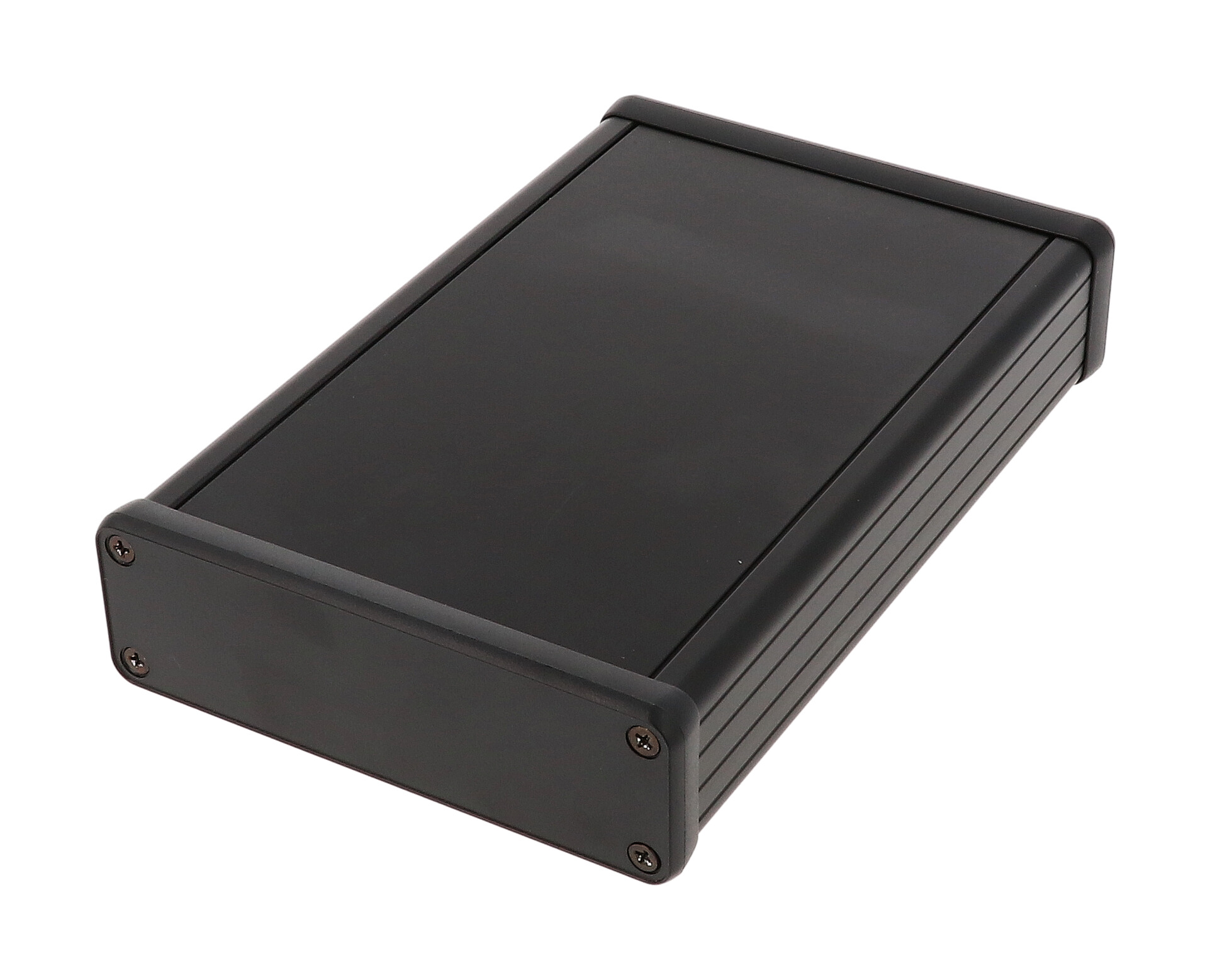 1455L1602BK — black extruded aluminum enclosure w/ plastic end panels