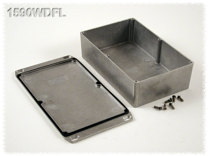 1590WDFL natural aluminum watertight diecast aluminum enclosure, 188 mm x 119 mm x 56 mm, with flanged lid