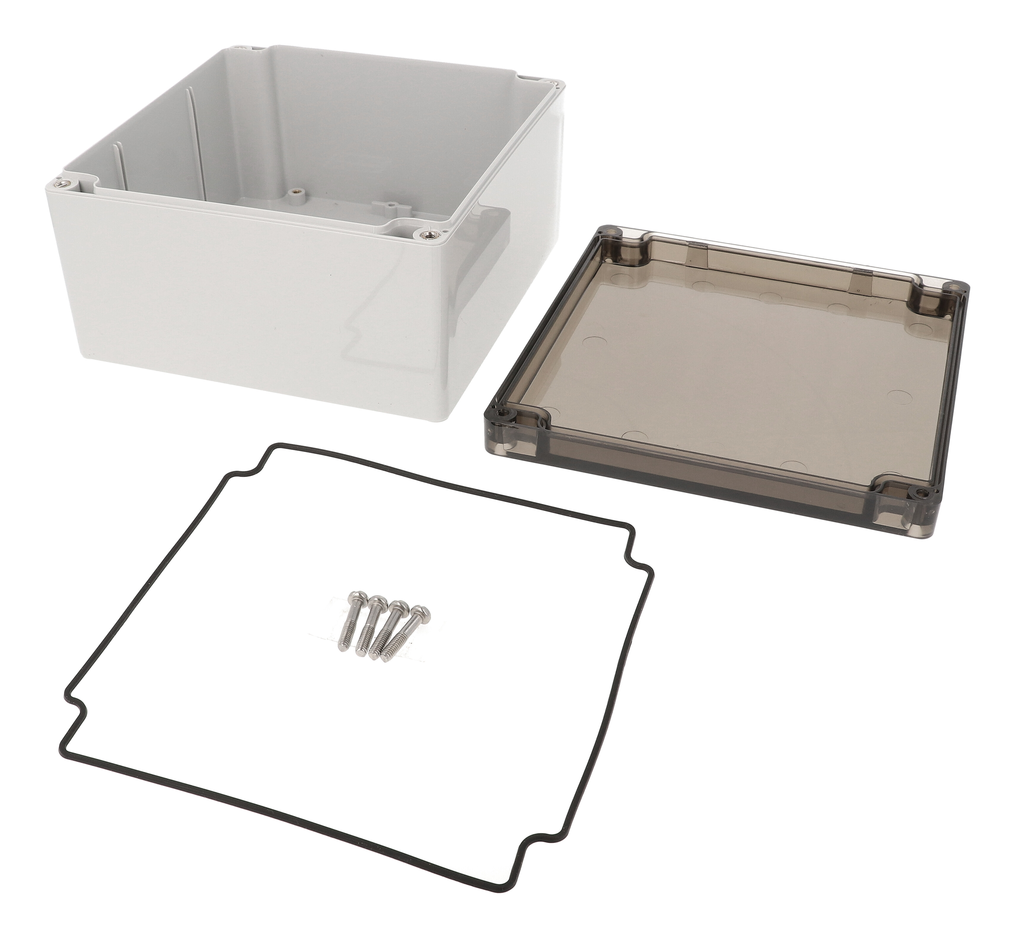 1554S2GYSL light gray polycarbonate 160 x 160 x 90 mm enclosure with smoked lid