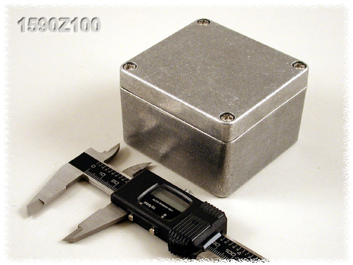 1590Z100 natural (unfinished) aluminum 80 x 75 x 52 mm heavy-duty diecast aluminum enclosure with four recessed lid screws