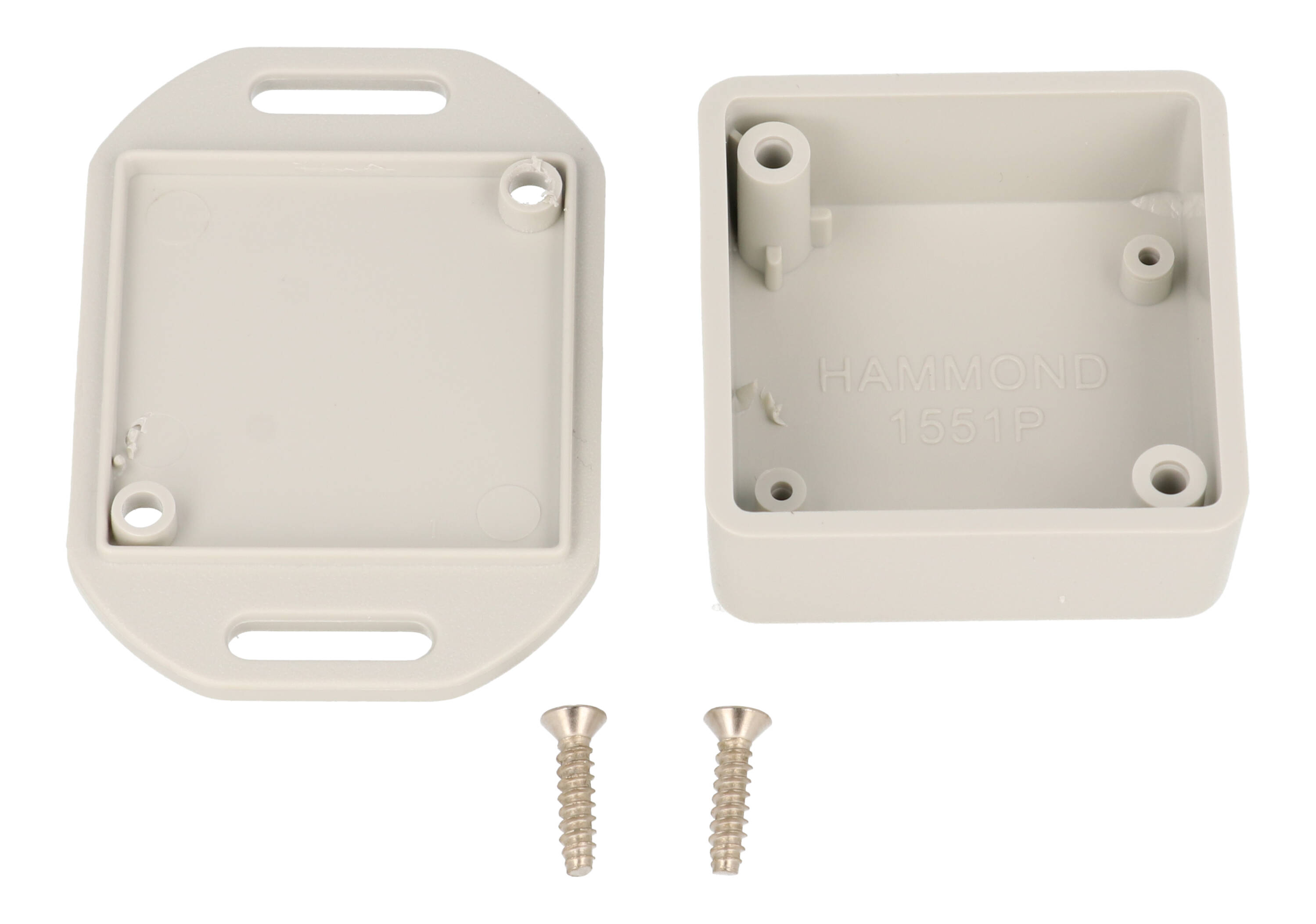 1551PFLGY light gray ABS square enclosure with flanged lid, 40 x 40 x 20 mm